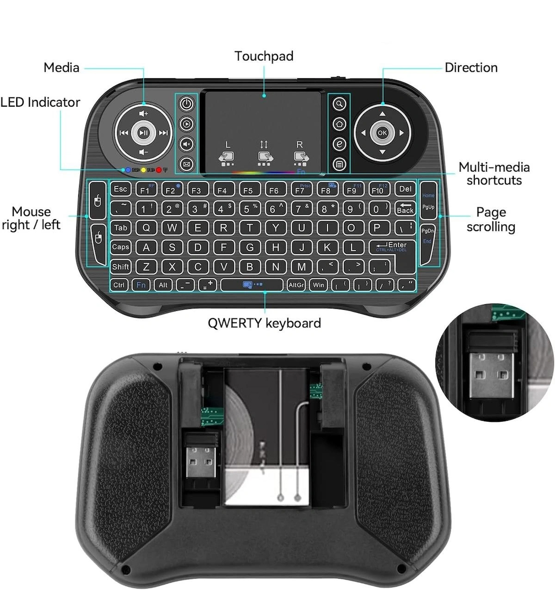 Klavye I10 Bluetooth +Wireless Mini Kablosuz Keyboard Klavye, Akıllı Tv Klavyesi, Dokunmatik Yüzeyli Android Klavye