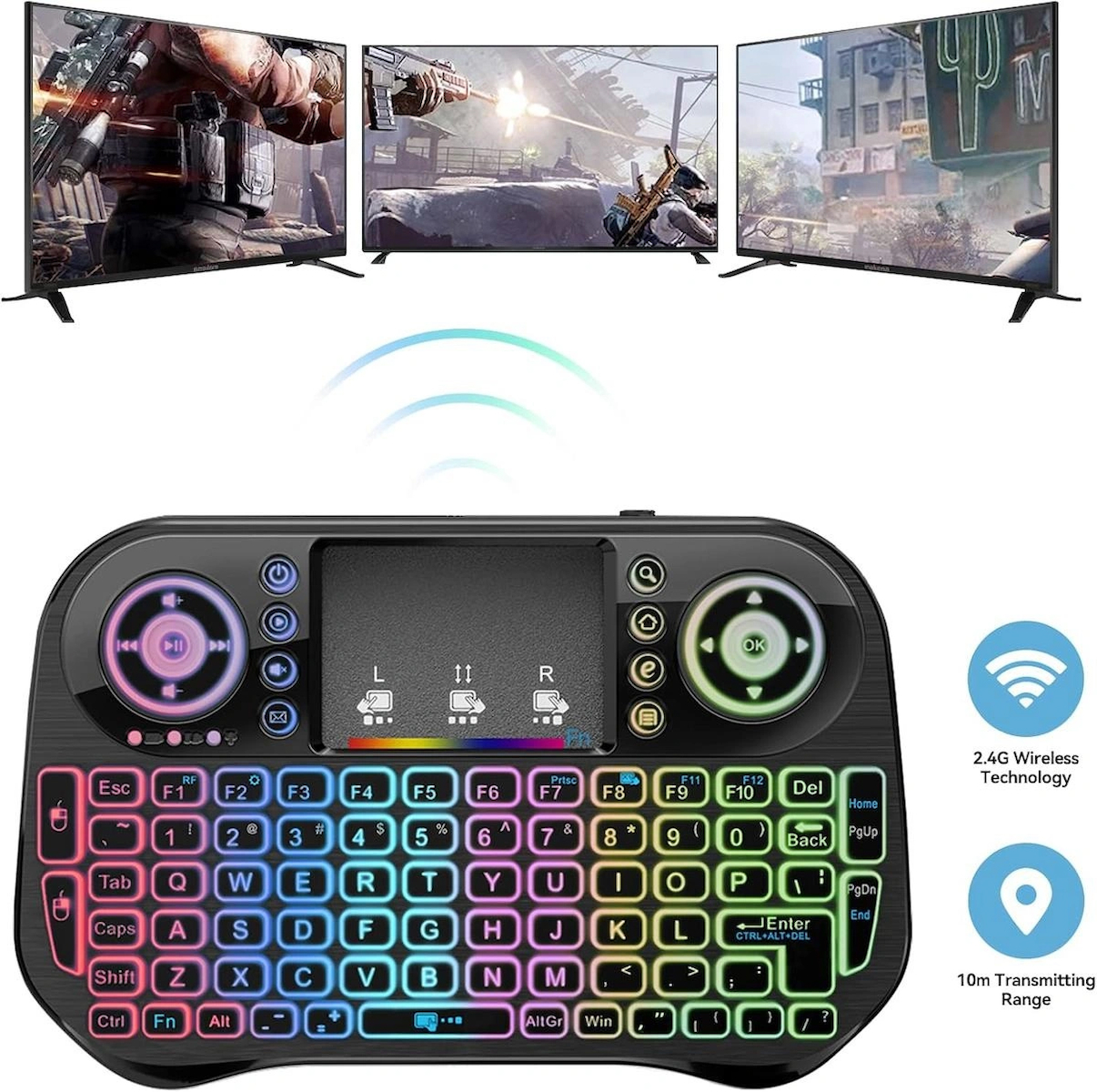 Klavye I10 Bluetooth +Wireless Mini Kablosuz Keyboard Klavye, Akıllı Tv Klavyesi, Dokunmatik Yüzeyli Android Klavye