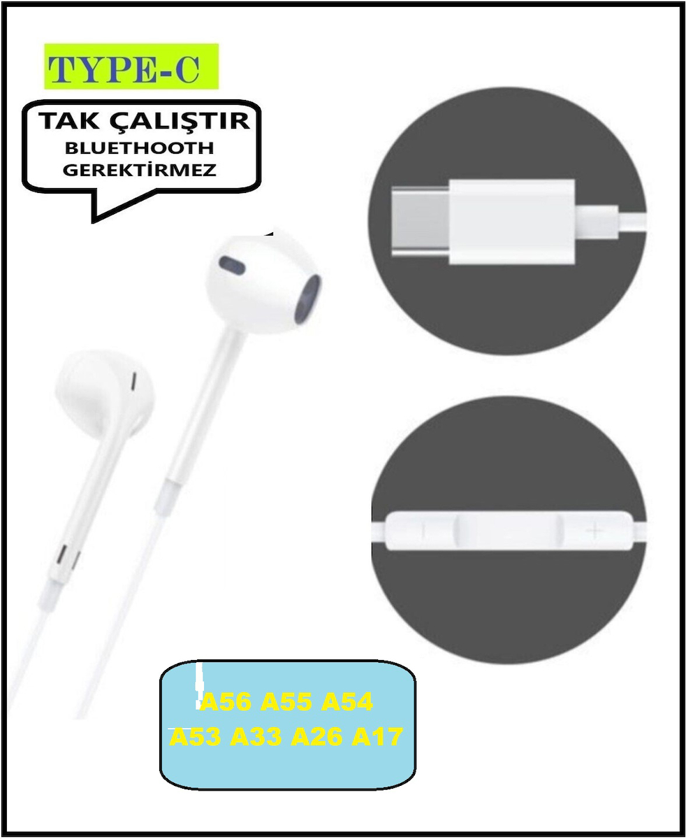 Samsung Galaxy UYUMLU A56 A55 A54 A53 A33 A26 A36 A17 Kulaklık Type C Kablolu Kulaklık Tak Çalıştır