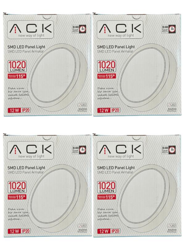 Ack 12W 6500K (Beyaz Işık) Sıva Üstü Led Armatür (4 Adet)