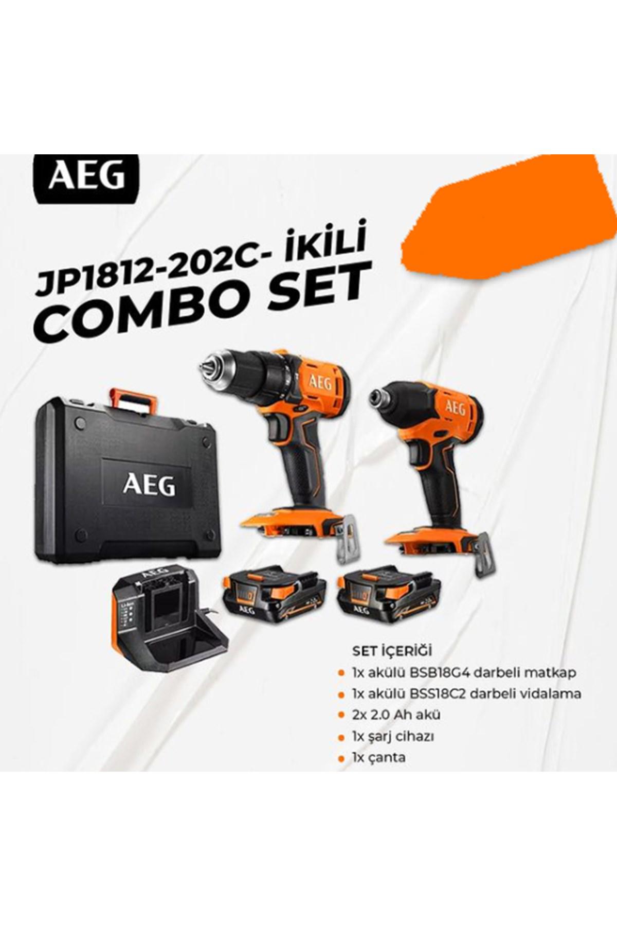 Aeg Jp1812-202C Combo Set (Bsb18g4 Darbelı Matkap + Bss18c2 Darbelı Vıdalama + 2Ah Aku + Sarj Cıhaz)