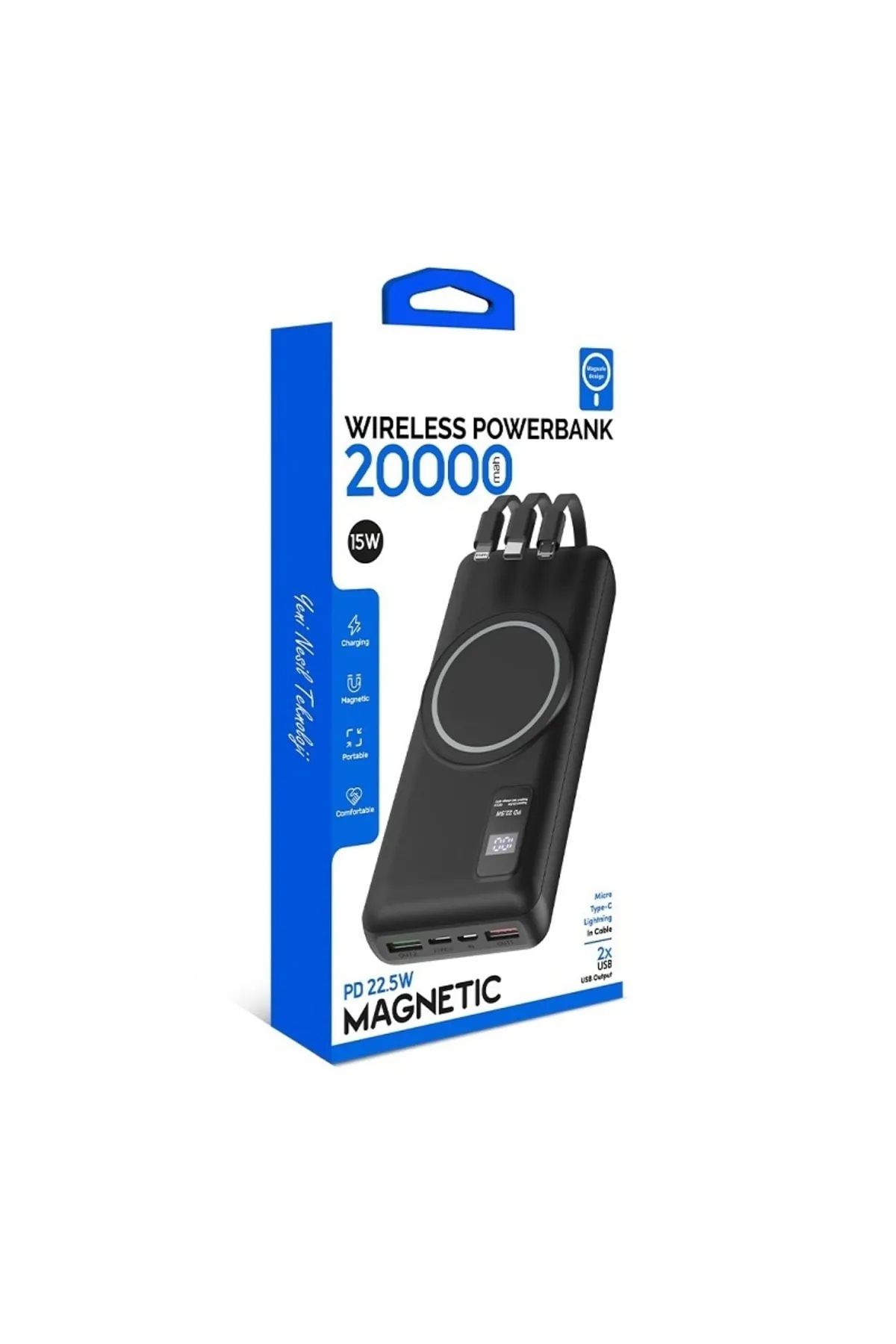 20000 Mah Wıreless Magsefe Destekli Powerbank Lcd Göstergeli PW-16