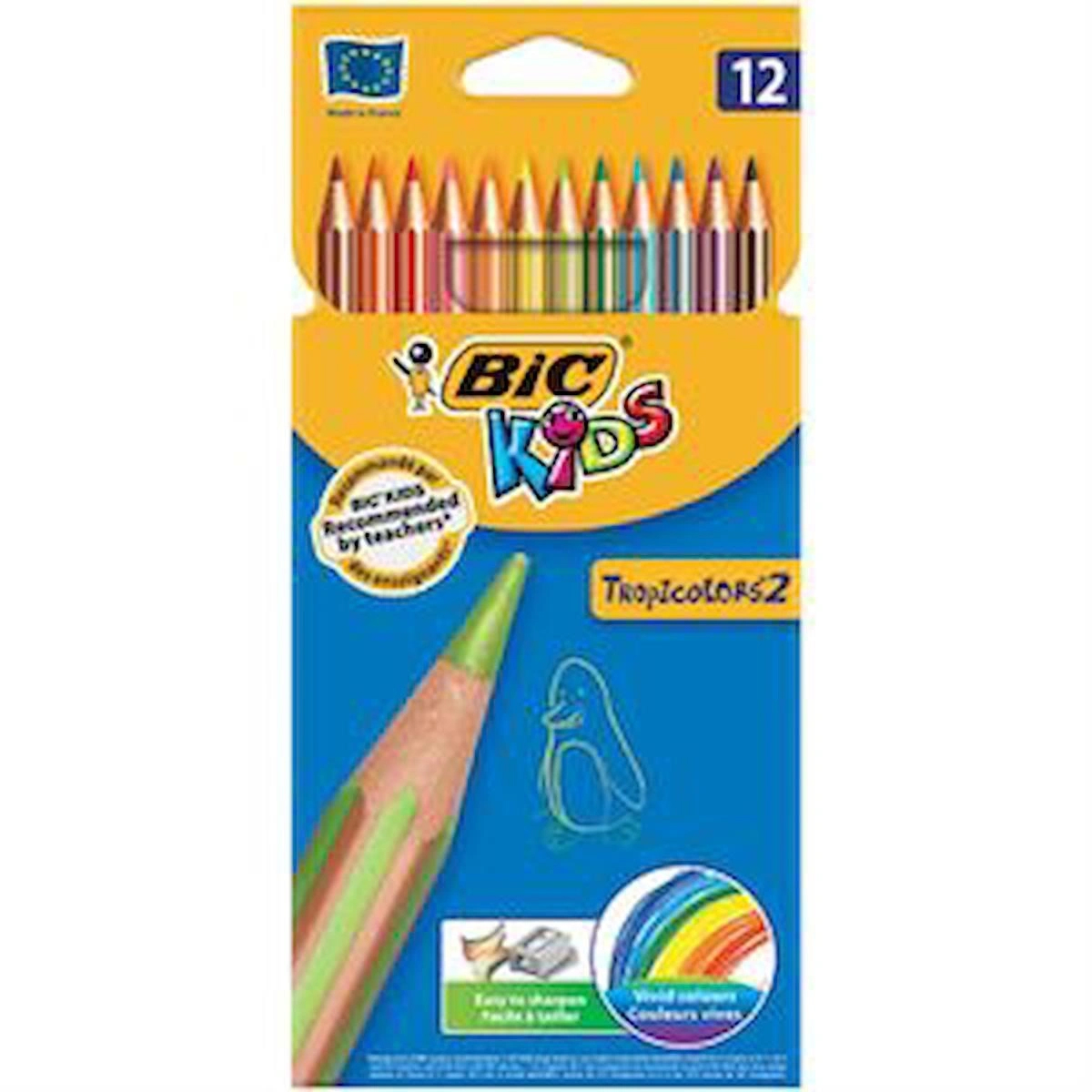 BIC Kids Kuru Boya Kalemi 12'li , Kıymık Oluşturmaz