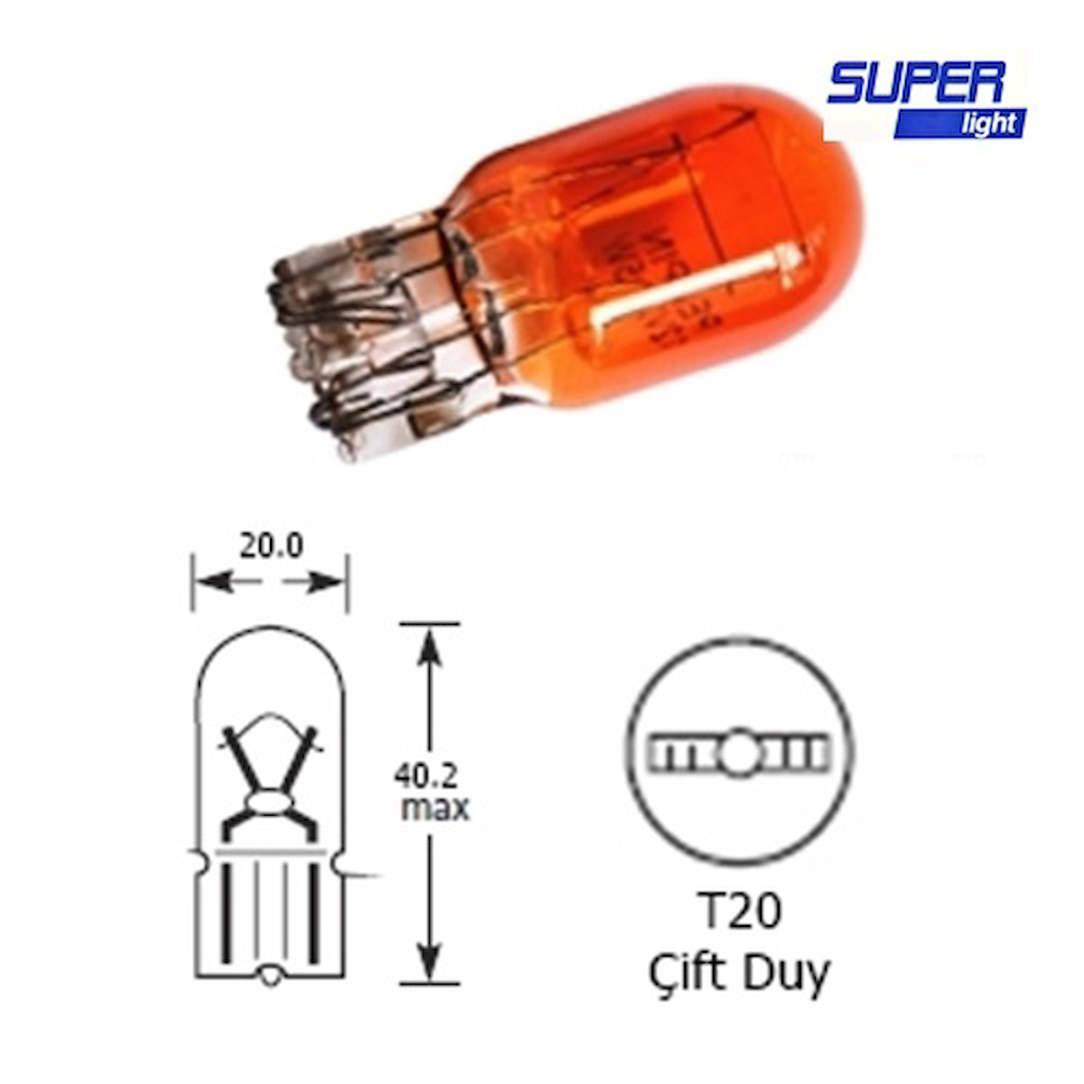 Super Light T20 Dipsiz Turuncu Park Ampulü Çift Duy 2'li