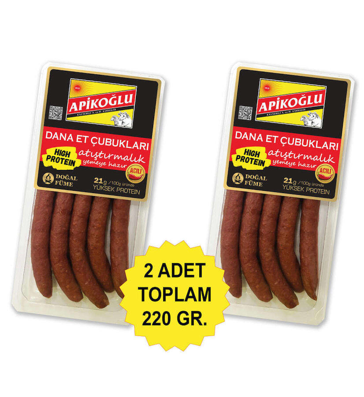 Acılı Dana Et Çubukları (110 Gr.) İkili Paket (Toplam 220 Gr.)