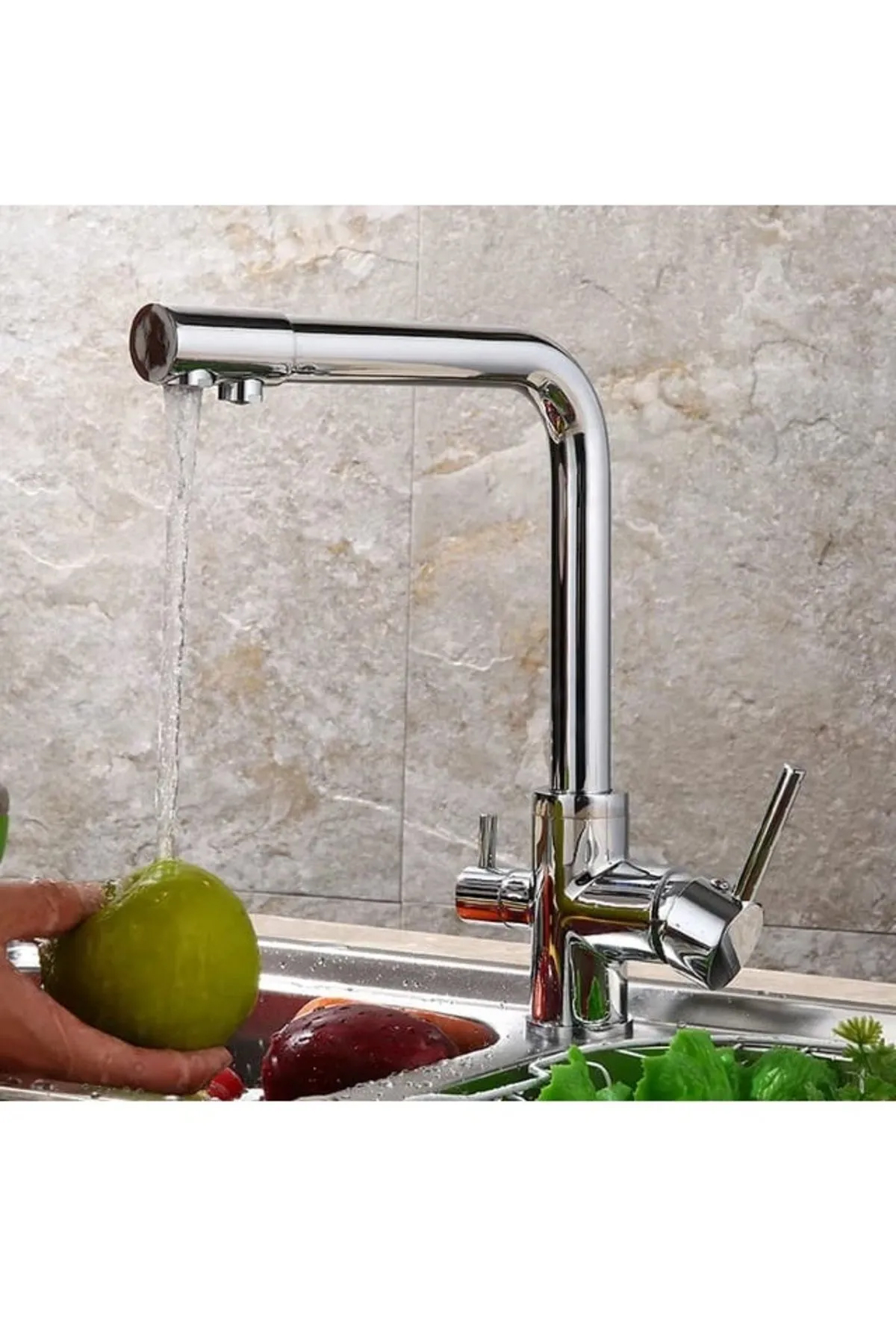 KROM ARITMALI MUTFAK EVİYE BATARYASI 3 YOLLU L BORU LÜX SU TASARUFLU MUSLUK  GARANTİLİ