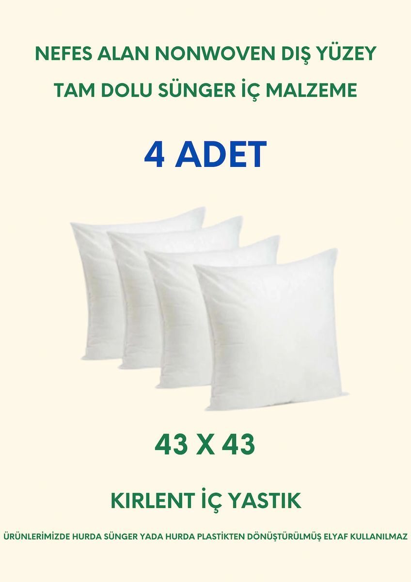 4' lü - 43x43 cm - Kırlent İç Yastık - Tam Dolu 