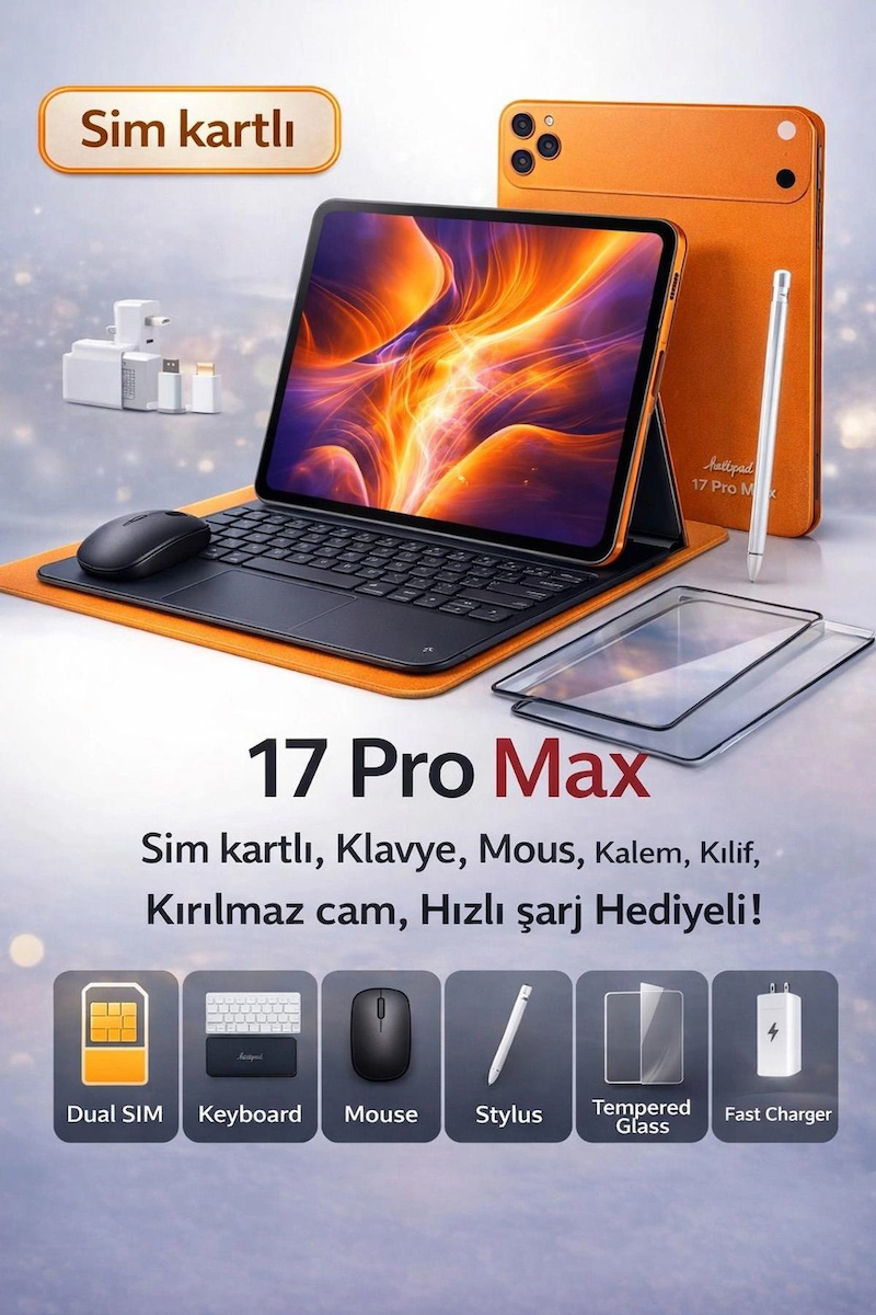 17 ProMax Sim Kartlı BTK Kayıtlı Klavye+Mous+Kalem+Kılıf+Kırılmazcam HEDİYELİ Tablet