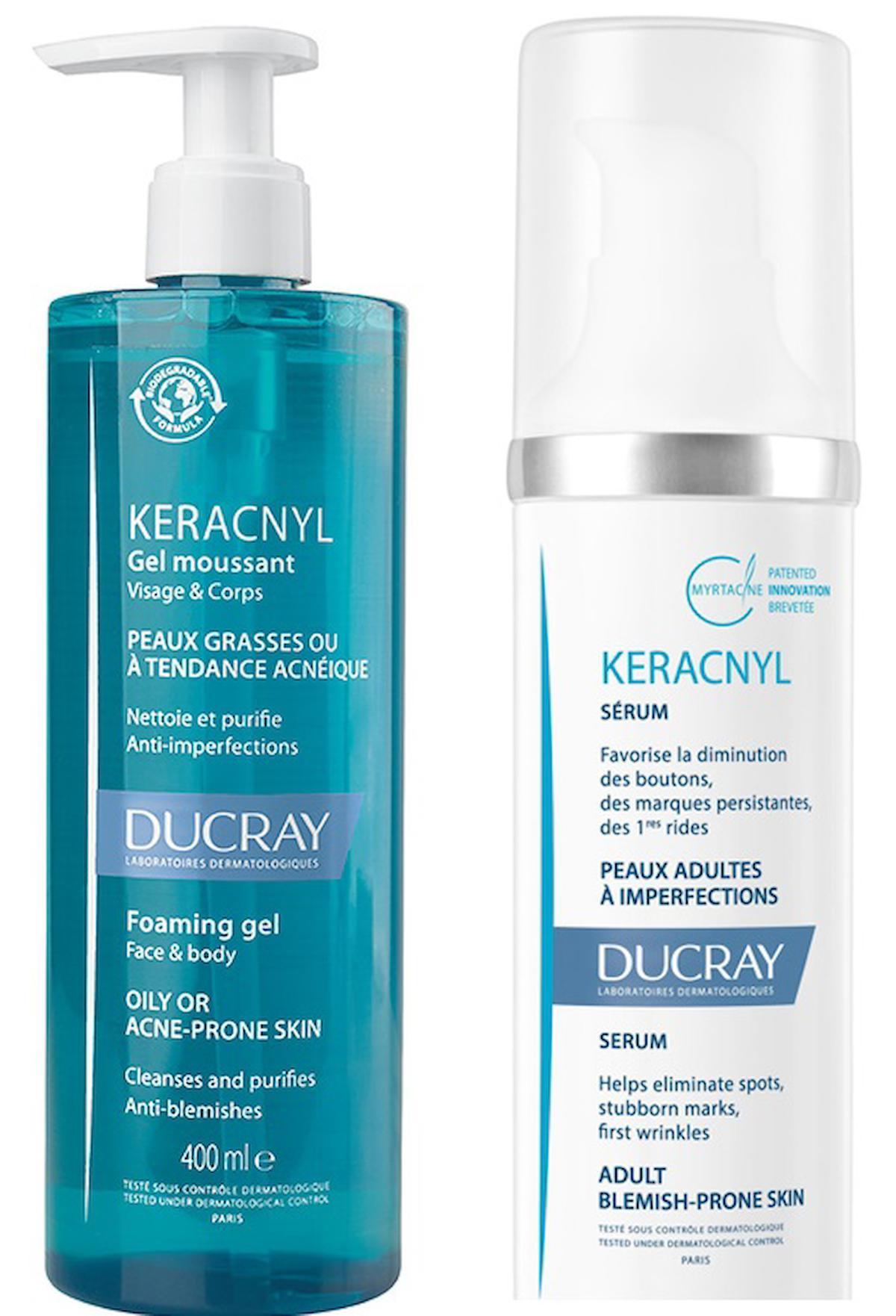 Ducray Keracnyl Yıkama Jeli 400 ml - Ducray Keracnyl Leke ve Kırışıklık Karşıtı Serum 30 ml