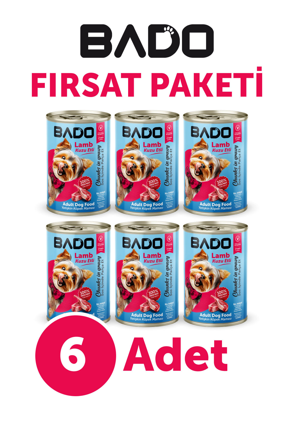 Bado Yaş Köpek Maması Kuzu Etli 400Gr 6Lı