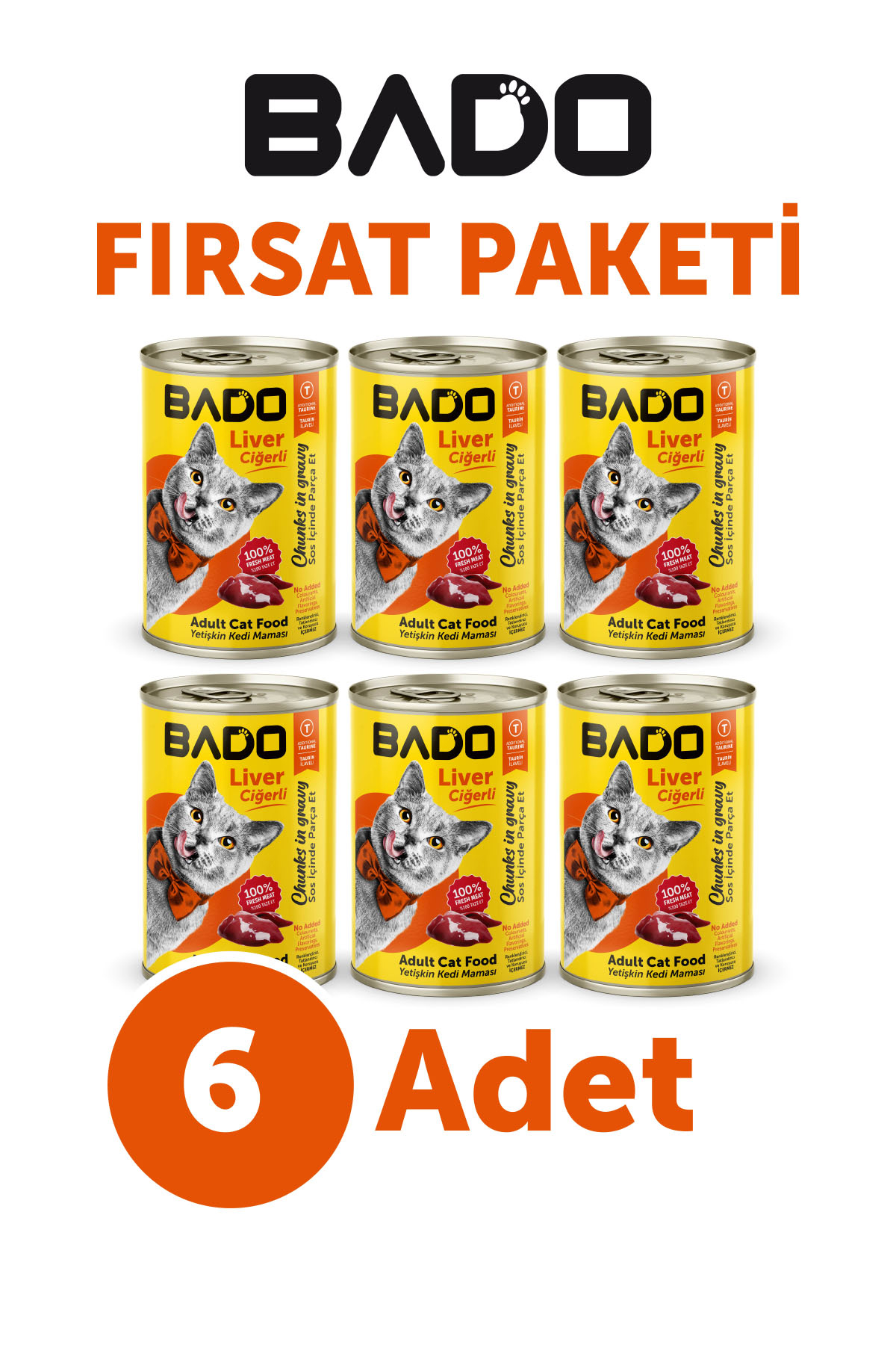 Bado Yetişkin Yaş Kedi Maması Ciğerli 400GR 6Lı