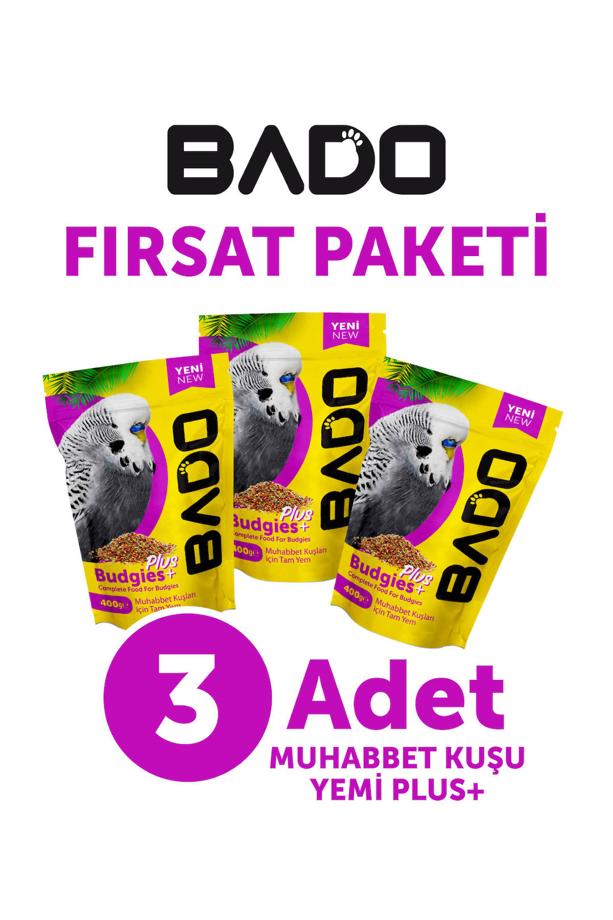 Bado Muhabbet Kuş Yemi Vitaminli 400GR 3Lü