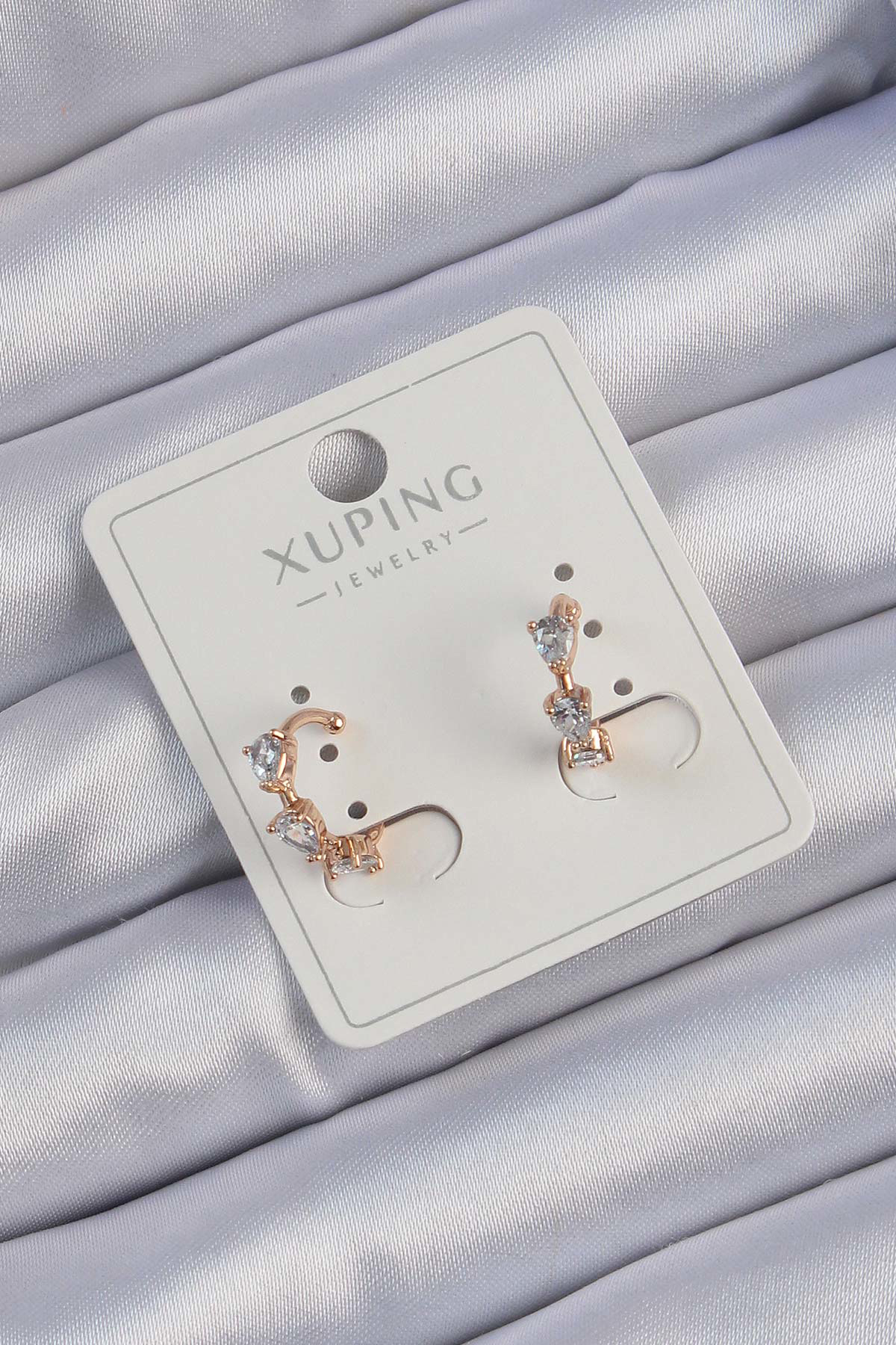 Xuping Rose Renk Damla Zirkon Taşlı Earcuff Küpe alithestereo