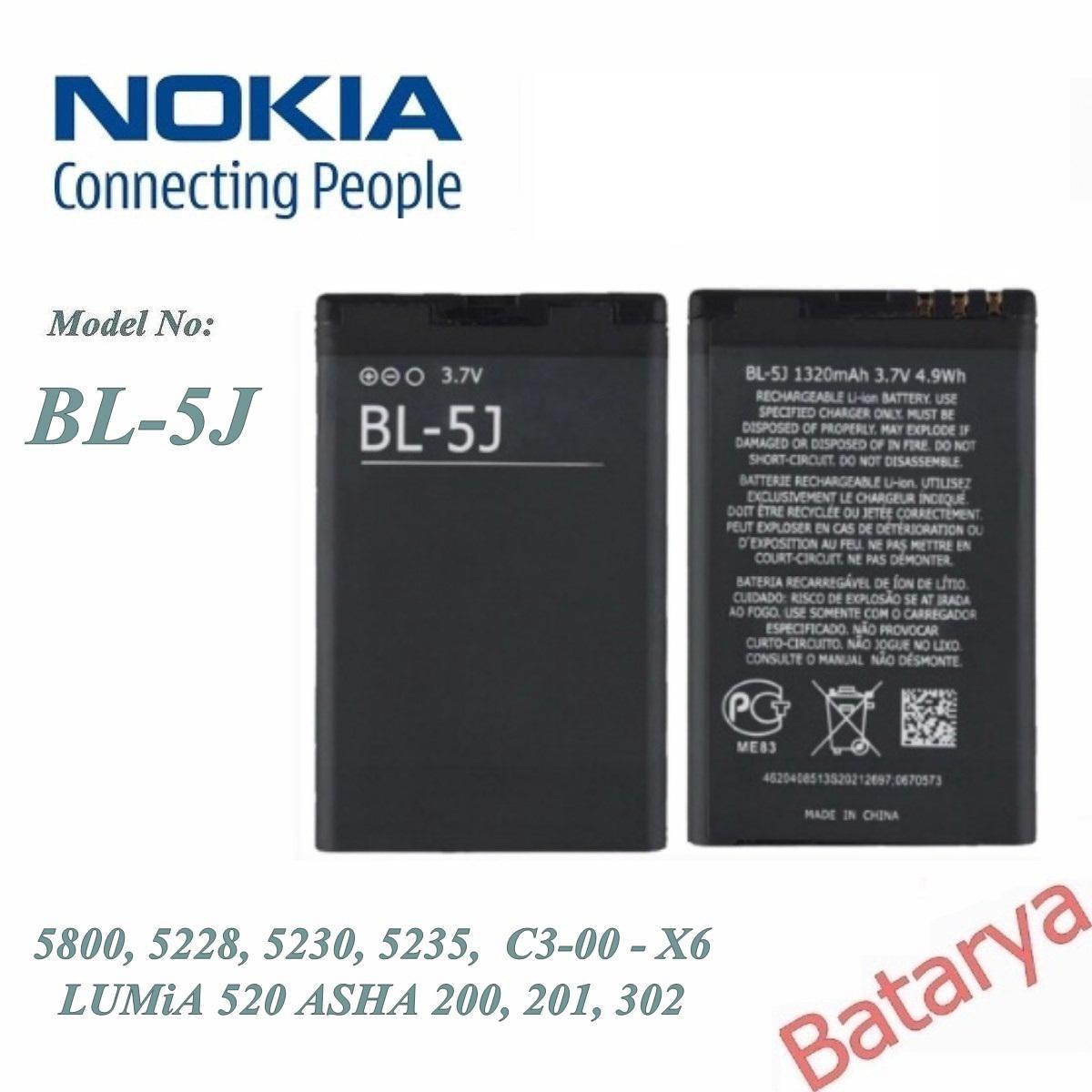 Nokia Bl-5J Batarya 5800 5228 5230 5235 C3-00 X6 LUMiA 520 ASHA 200 201 302 Uyumlu Batarya