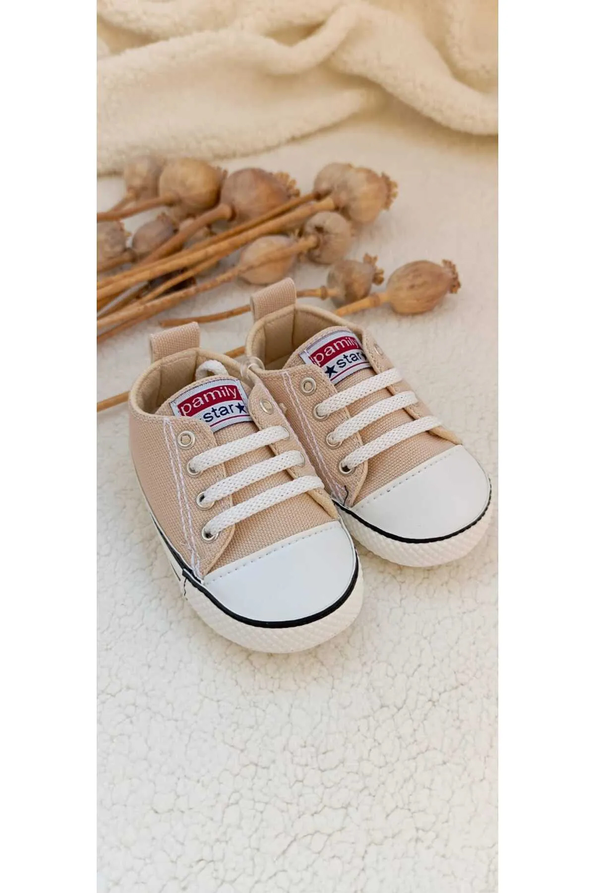 ERKEK BEBEK ÇOCUK YUMUŞAK TABAN PATİK CONVERSE KREM AYAKKABI