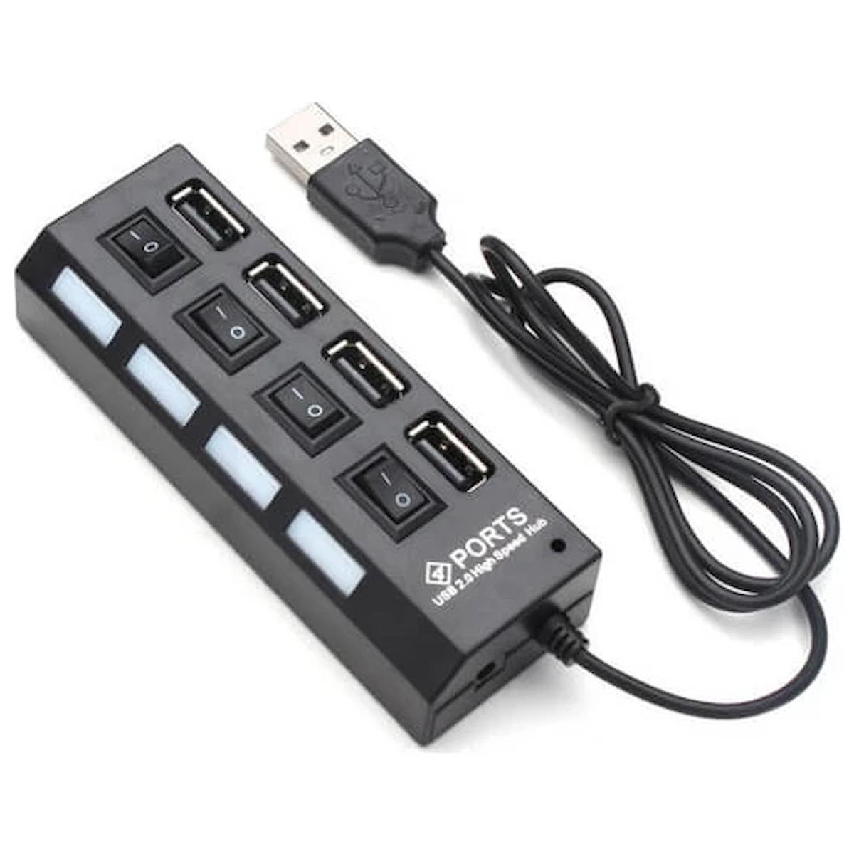 4 Port USB 2.0 Çoklayıcı Çoğaltıcı Hub Işıklı On Off Düğmeli