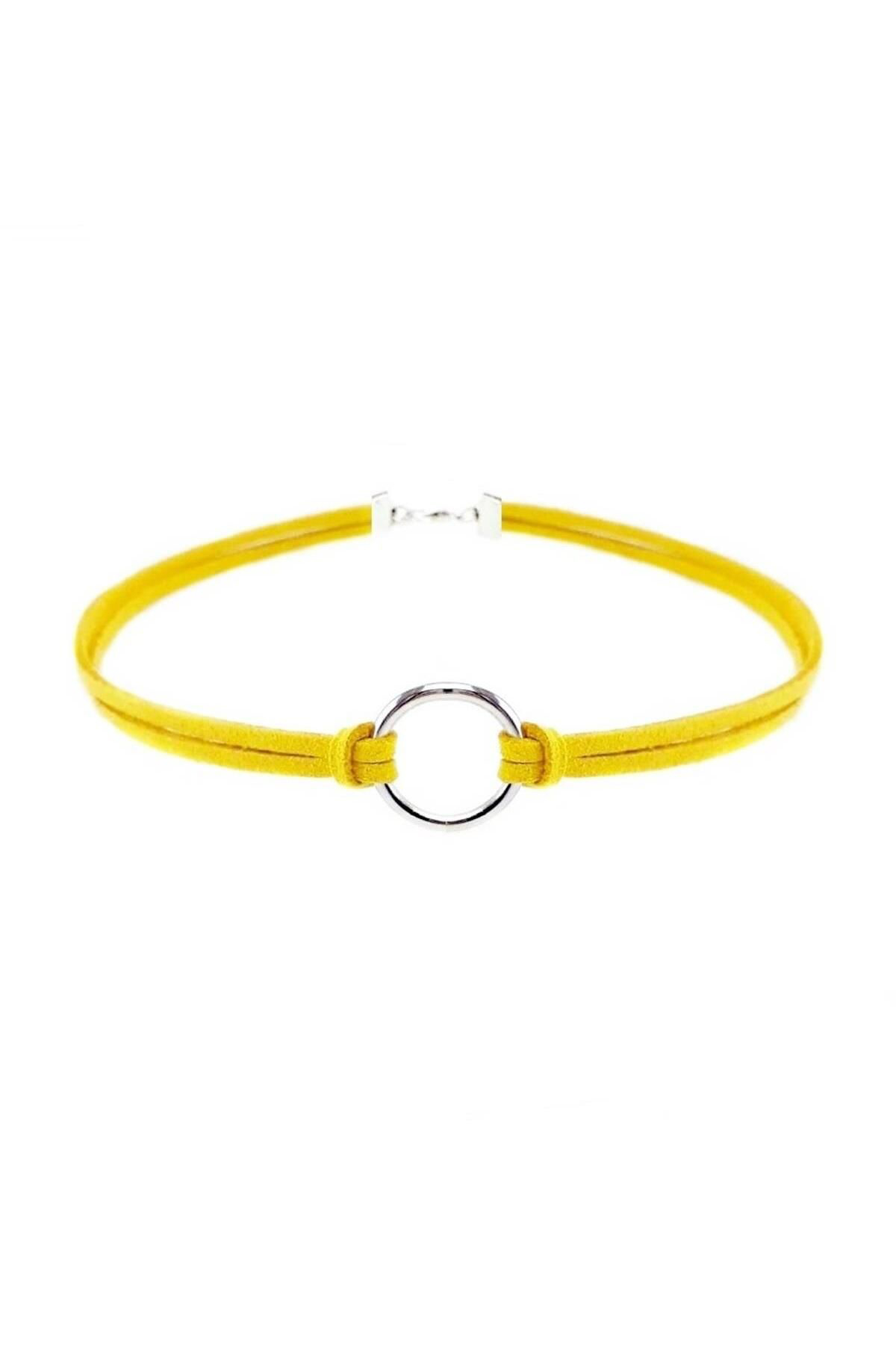 Sarı Renk Kadın Süet Round Choker