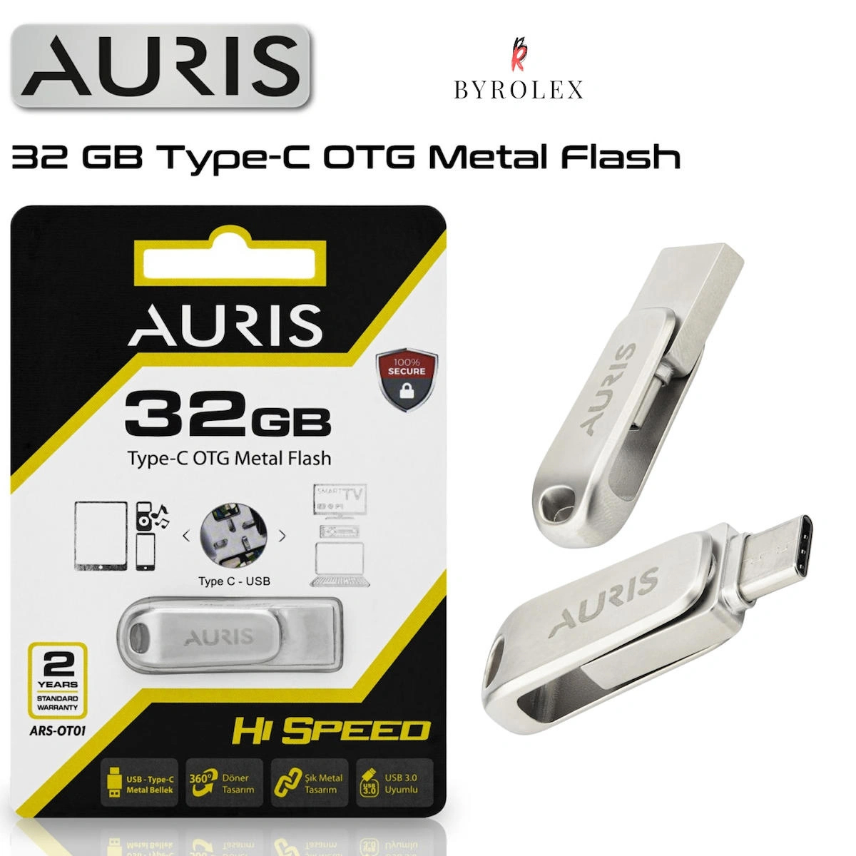 USB/TYPE-C 360 DERCE DÖNER METAL OTG FLASH BELLEK