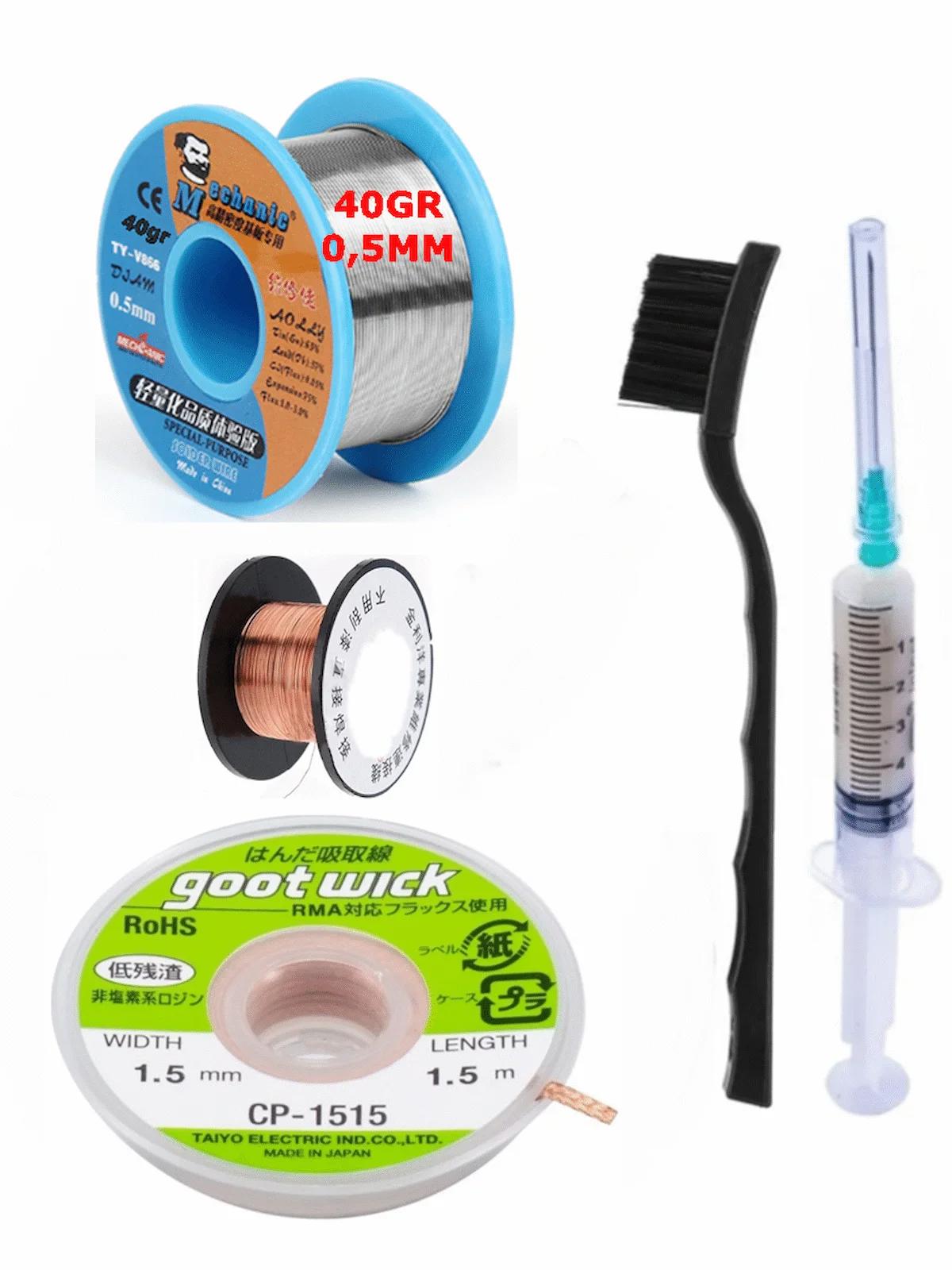 MECHANİC Soldering 63SN/37PB Lehim Teli 005MM 40Gr Ve Flux Lehim Toplama Ve CP 1515 Emme Teli 5in1 Set