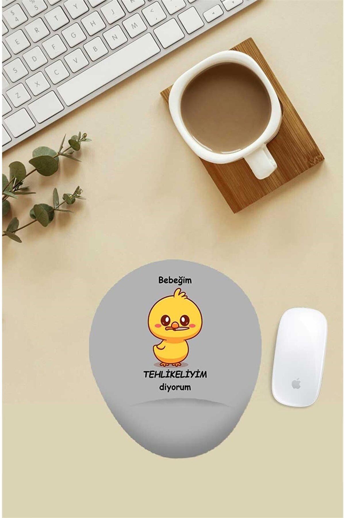 Bebeğim Tehlikeliyim Diyorum Desenli Bilek Destekli Mouse Pad