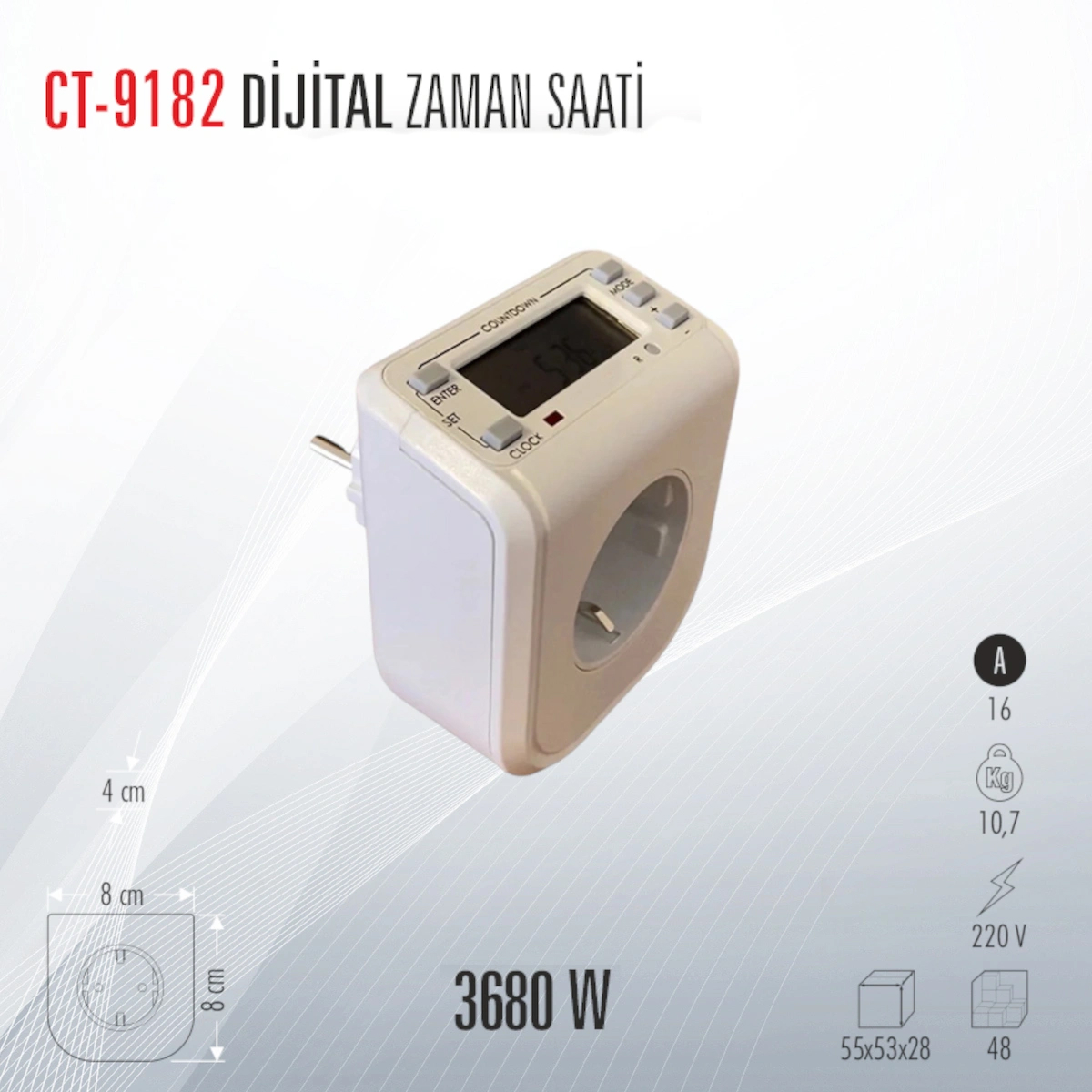 CATA CT-9182 DİJİTAL ZAMAN SAATLİ PRİZ