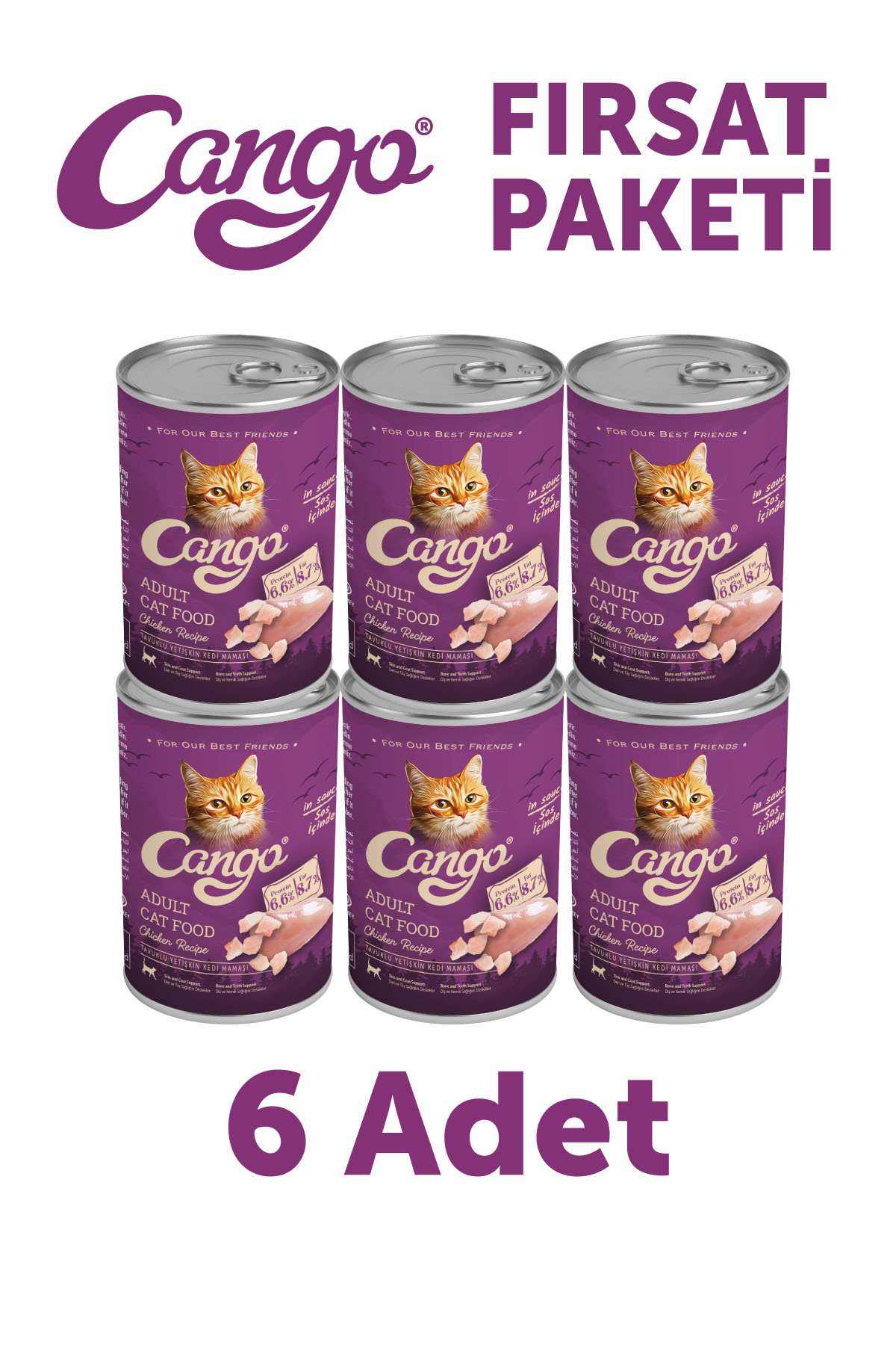 Cango Yetişkin Yaş Kedi Maması Tavuklu 415Gr 6Lı