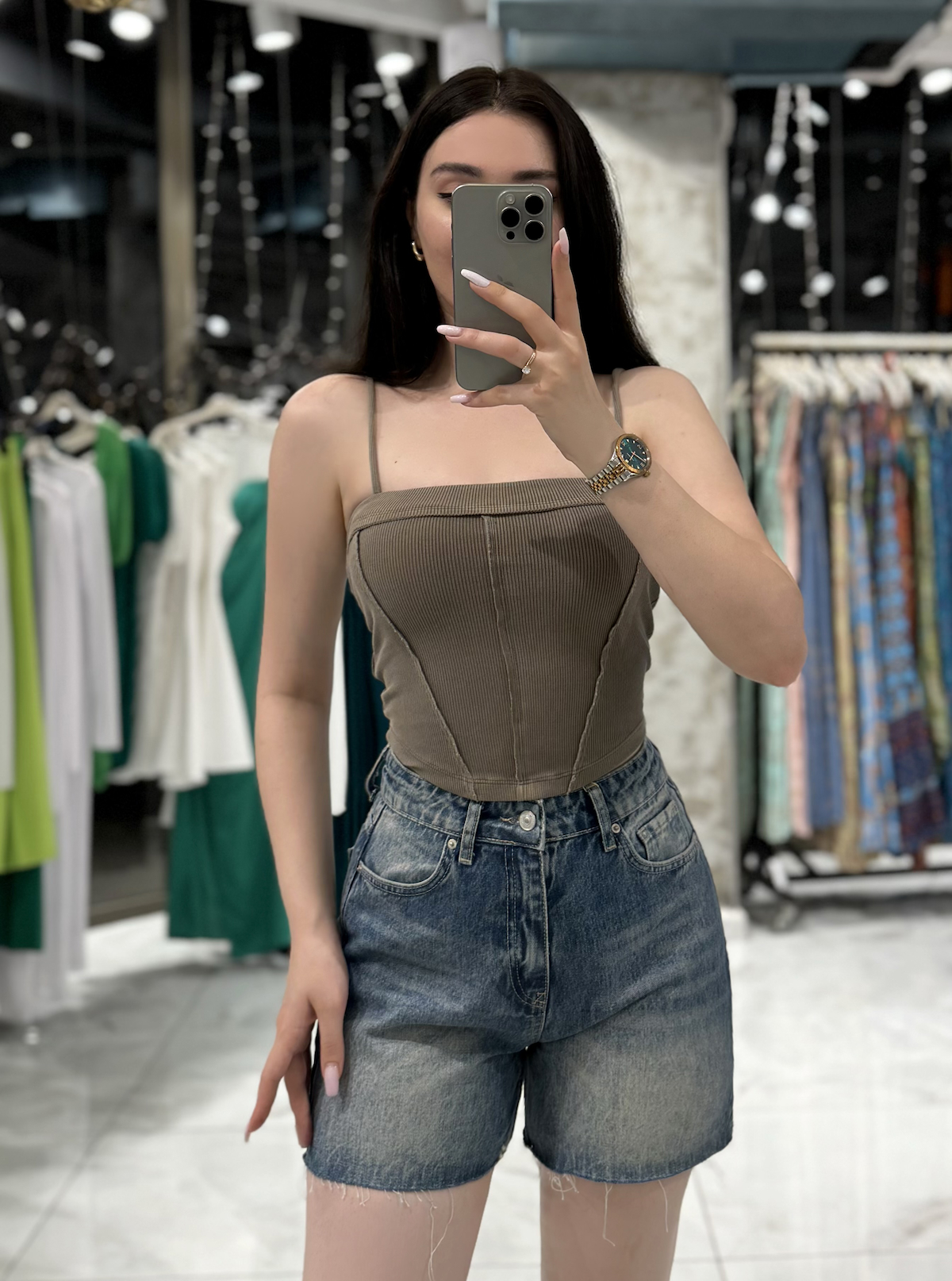 Kiara Askılı Korse Görünümlü Crop Top Haki