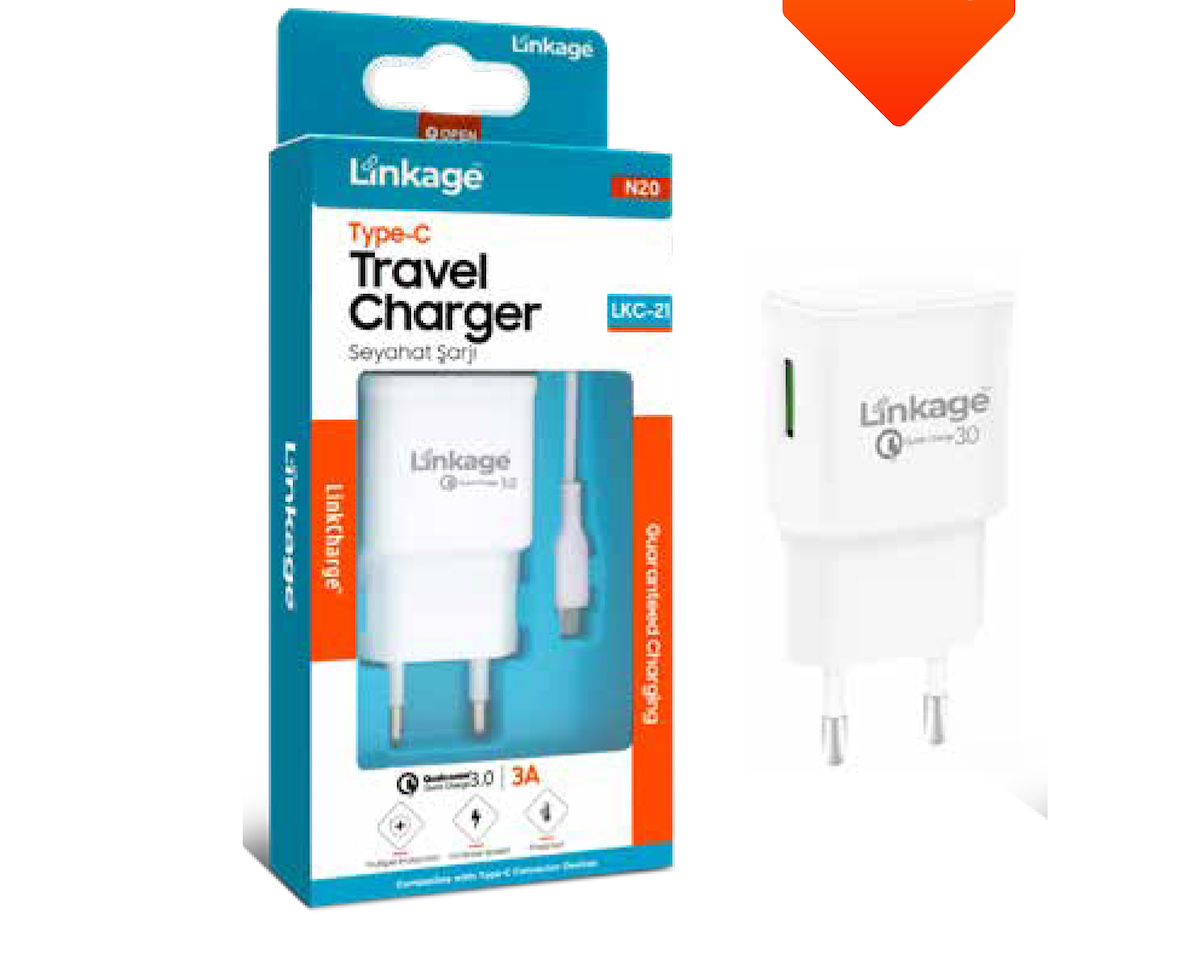 Type-C Quick Charge 3A/18W 1XUSB Seyahat Şarjı 1mt Type-C Şarj Kablosu LKC-21