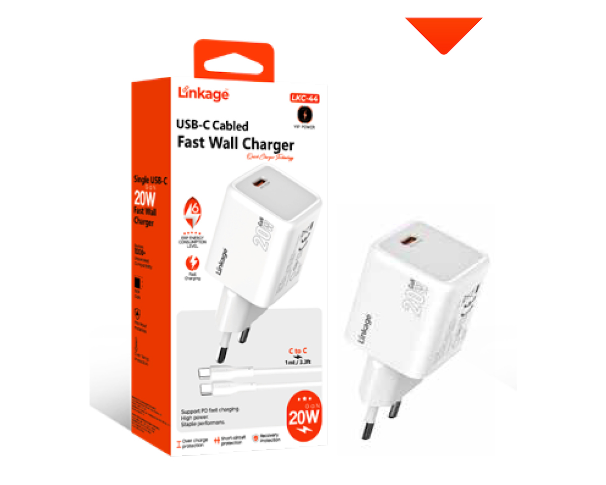 20W USB-C Girişli 1mt Type-C to Type-C Kablolu, Duvar Şarj LKC-44