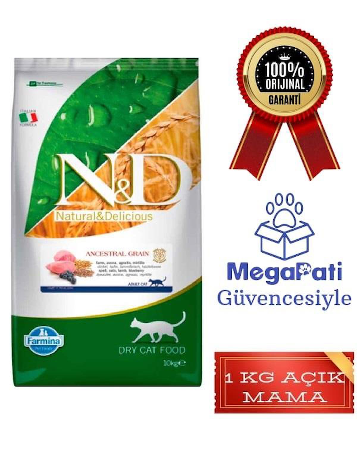 N&D Ancestral Grain Kuzu Etli ve Yaban Mersinli Ata Tahıllı Yetişkin Kedi Maması 1 kg Açık Mama