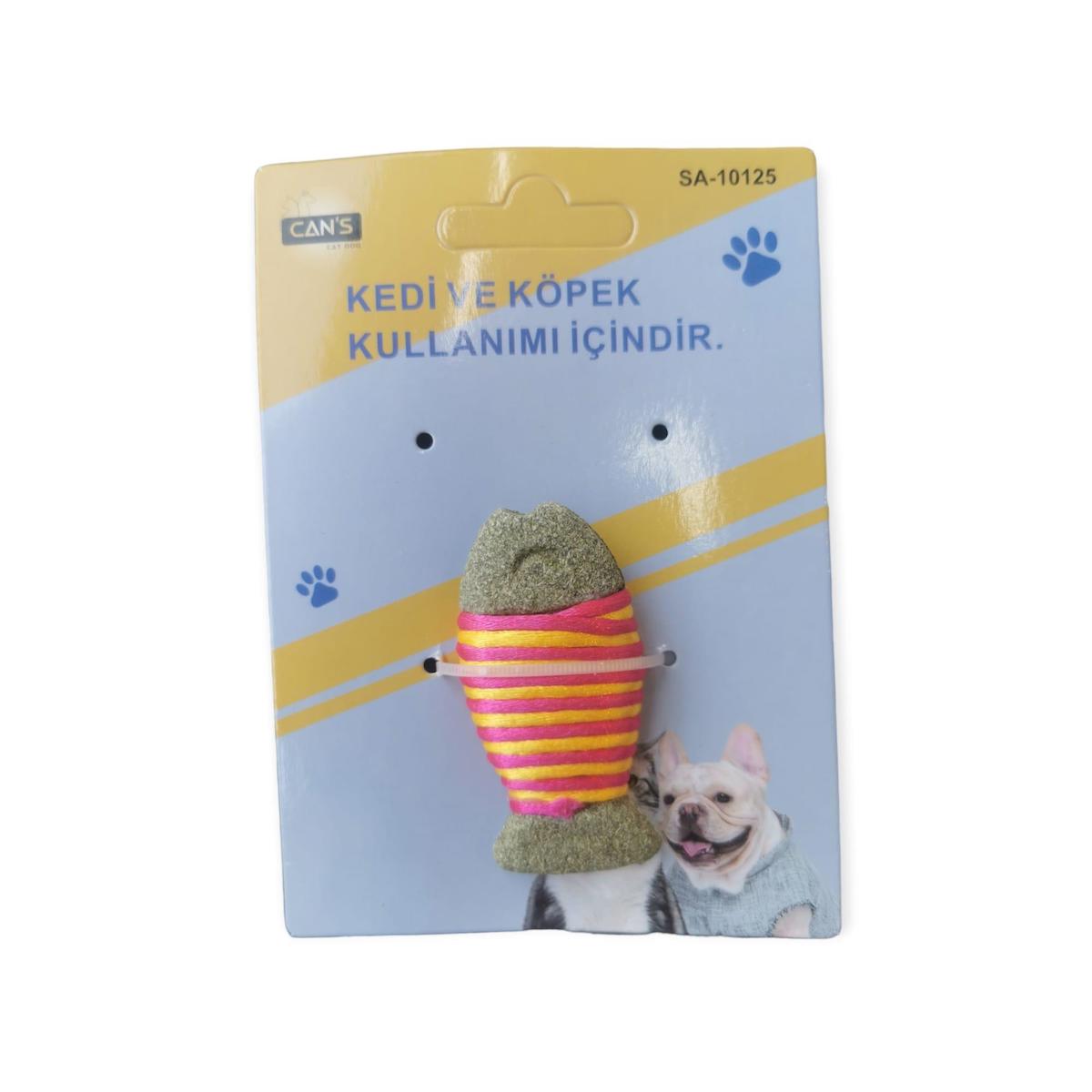 Cans İp Sarılı Kedi Otlu Catnipli Balık Kedi Oyuncağı 7 x 3 cm