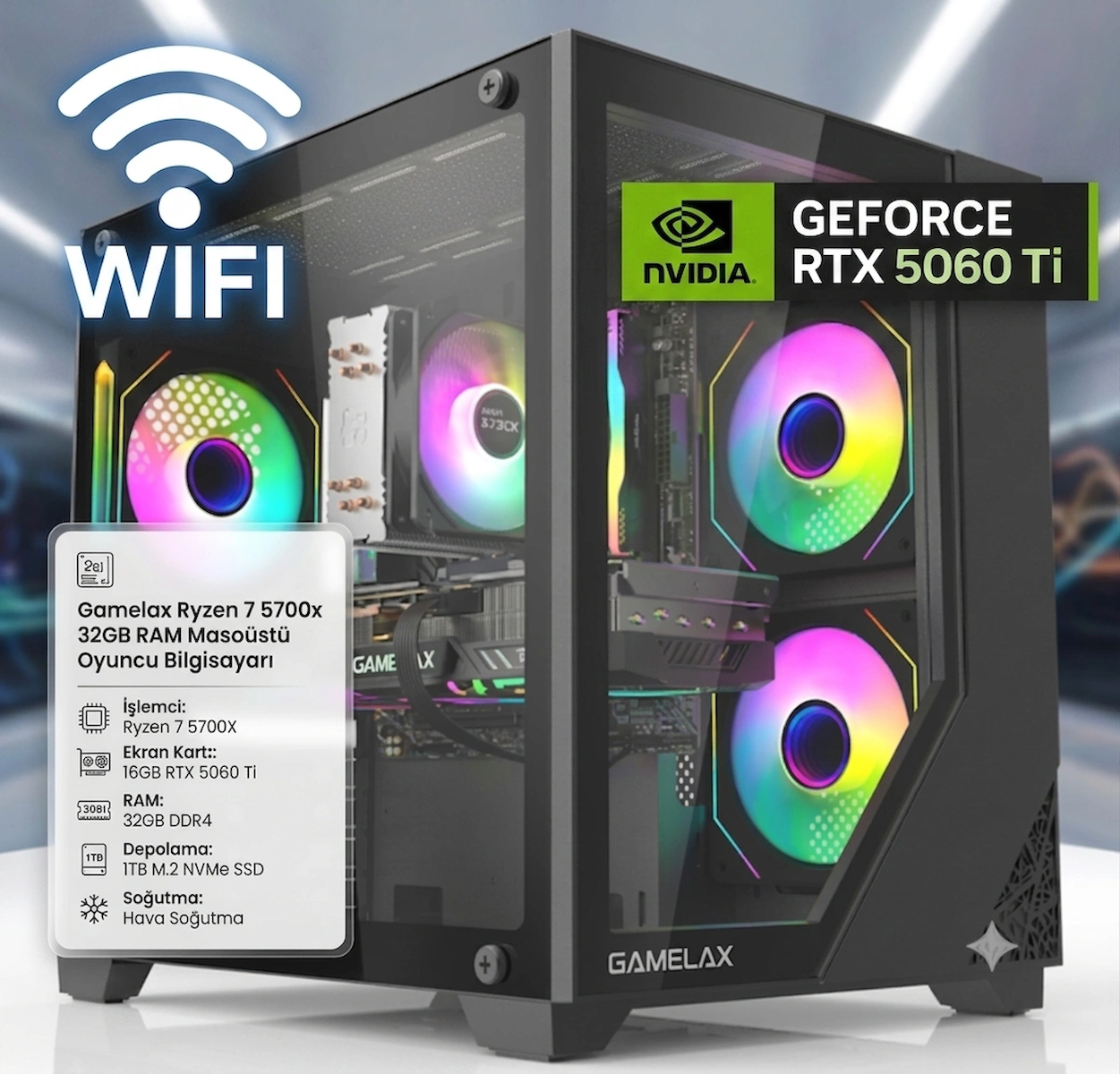 Gamelax Cber5700x Ryzen 7 5700x 32GB Ram 1TB M.2 NVMe SSD 16GB RTX5060 Ti Masaüstü Oyuncu Bilgisayarı