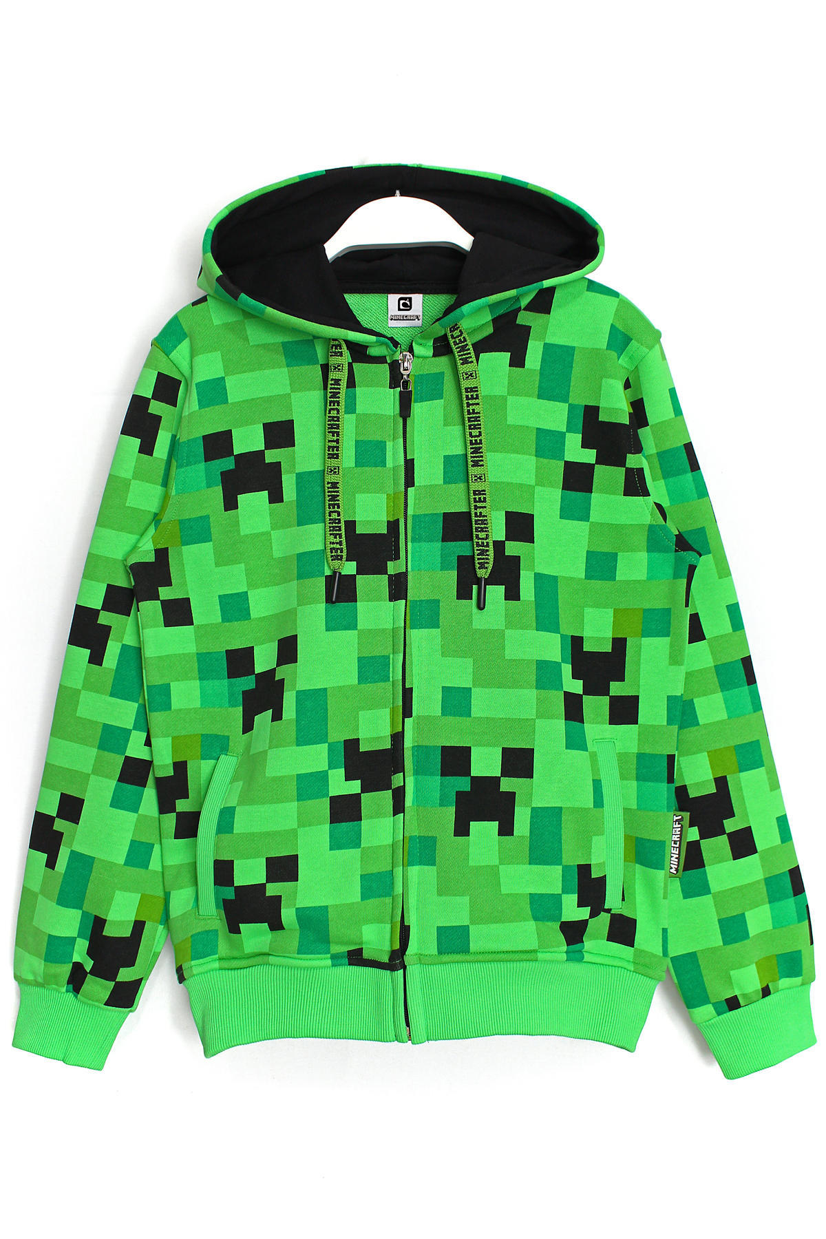 Minecraft Creeper 360 Derece Desenli Erkek Çocuk Fermuarlı Kapüşonlu Hoodie Sweatshirt