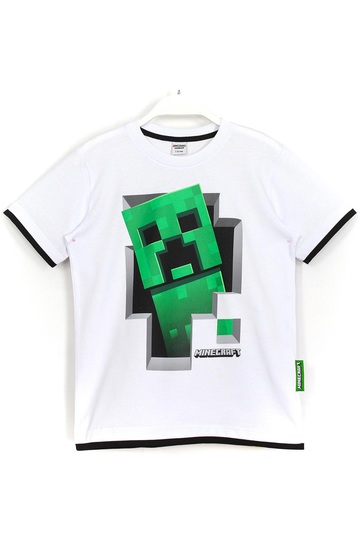 Minecraft 3d Baskılı Erkek Çocuk Beyaz Renk Biye Detaylı T-shirt