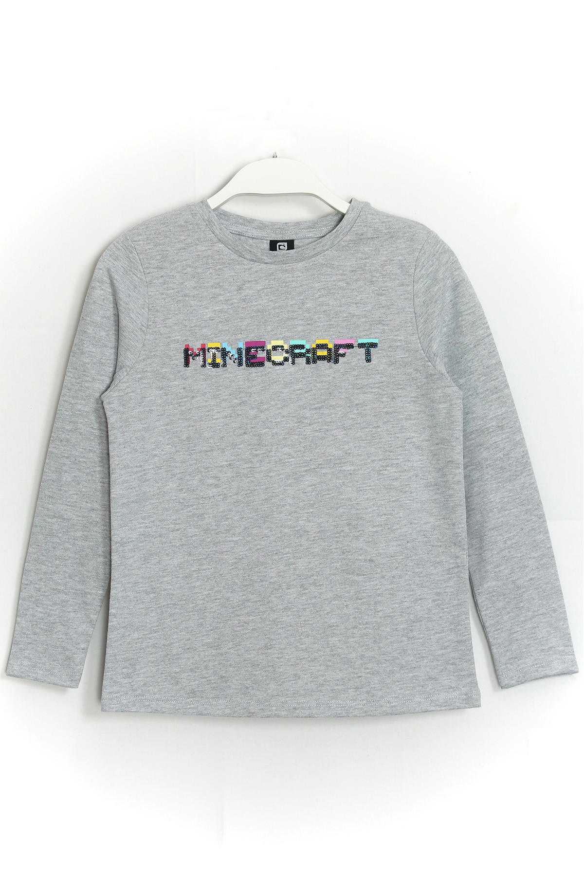 Kız Çocuk Minecraft Payetli Mevsimlik Sweatshirt Gri