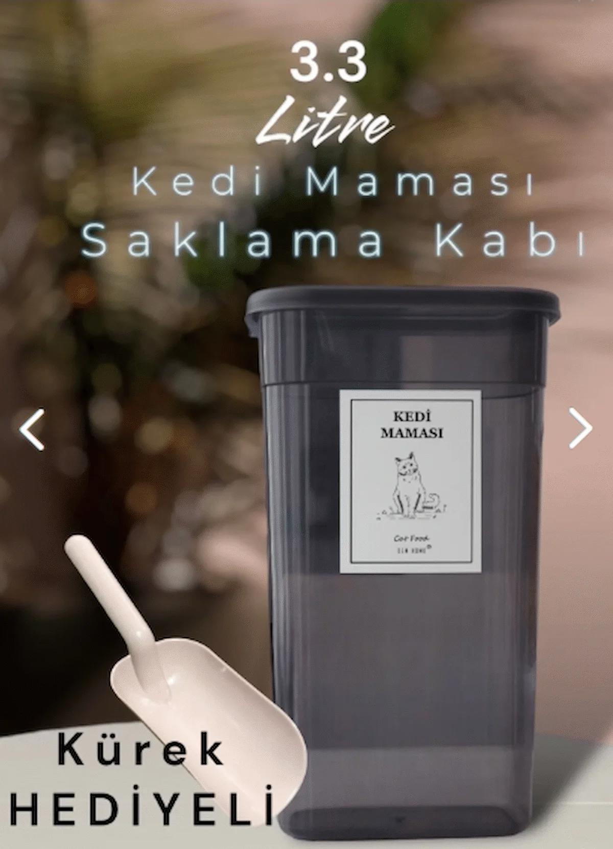 Kedi Maması Saklama Kabı 3,2 Lt. Antrasit Renk Plastik Düzenleyici