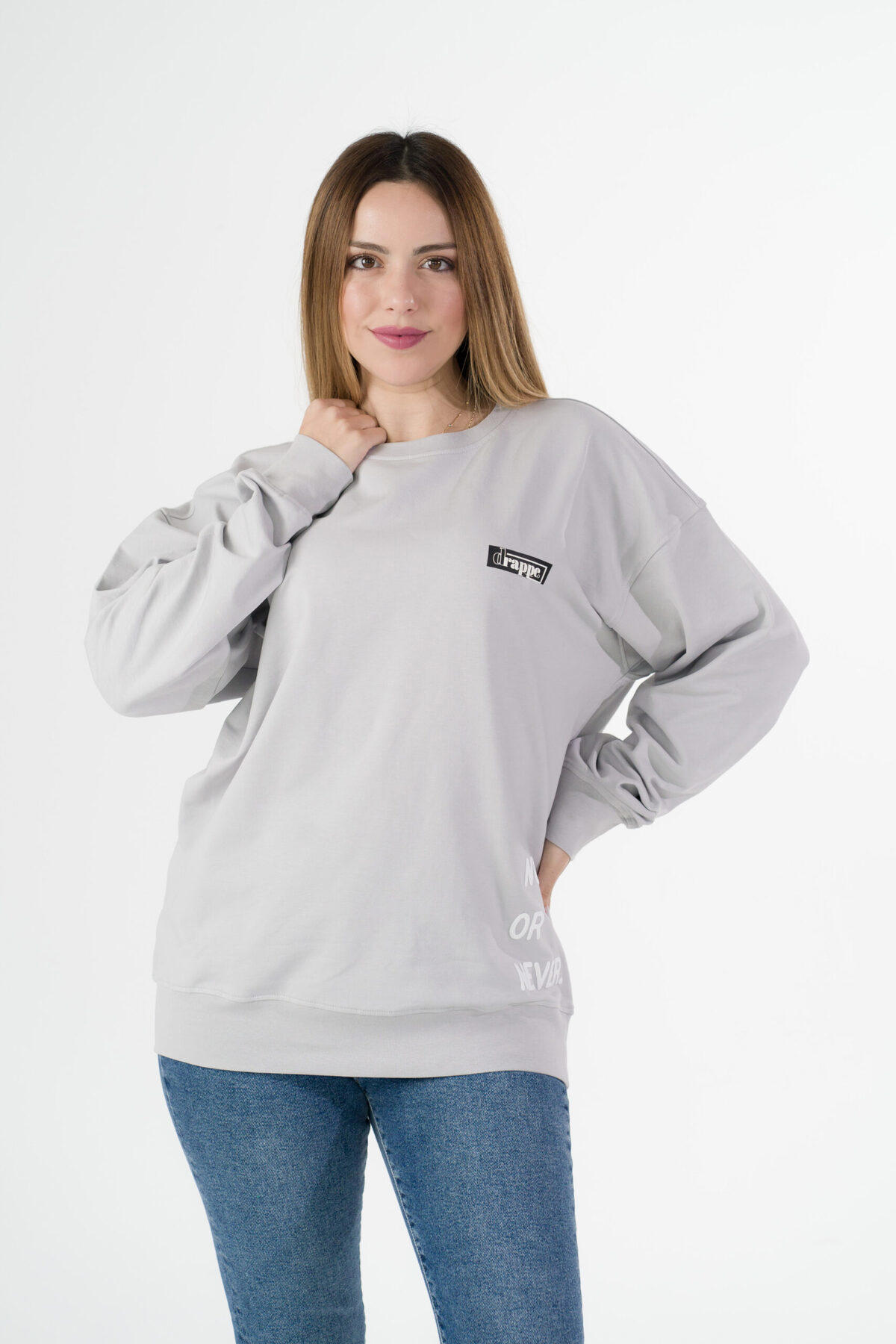 Airblack Unısex Sıfır Yaka Sweatshirt (Baskı) Ice Gri