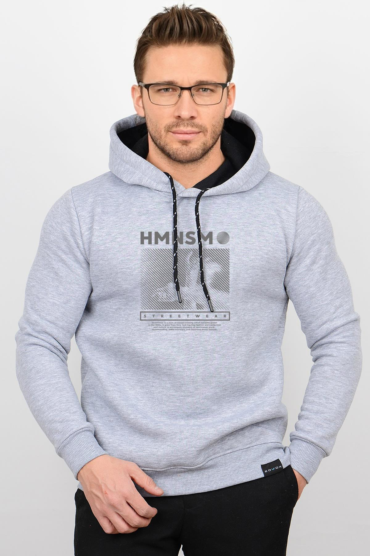 Üç Iplik Şardonlu Baskılı Kapüşonlu Sweatshirt Gri Edw198