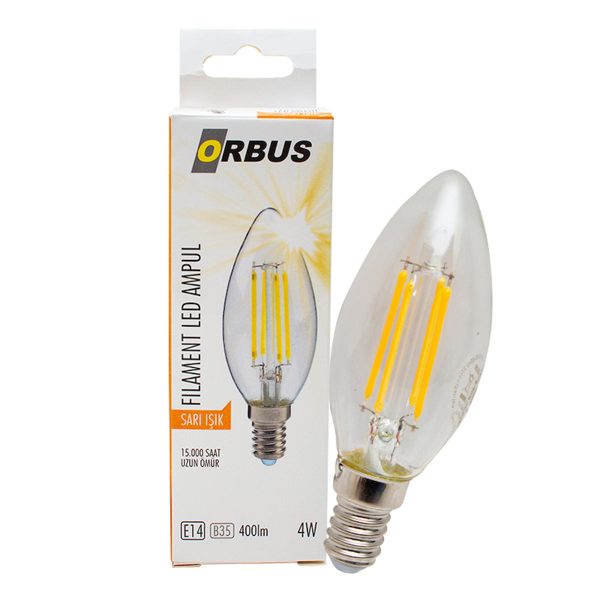 ORBUS "10 ADET" ORB-BC3 FILAMENT BULB B35 E14 4 WATT 400 LÜMEN SARI LED AMPÜL (10 ADET)