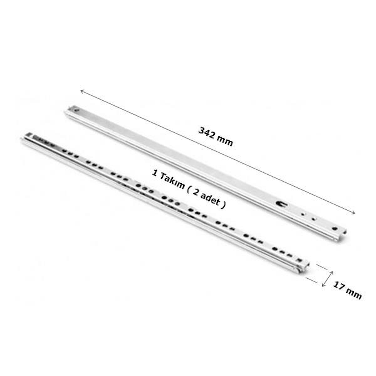 Bilyalı Teleskopik Çekmece Rayı 17 mm x 342 mm  1 Takım