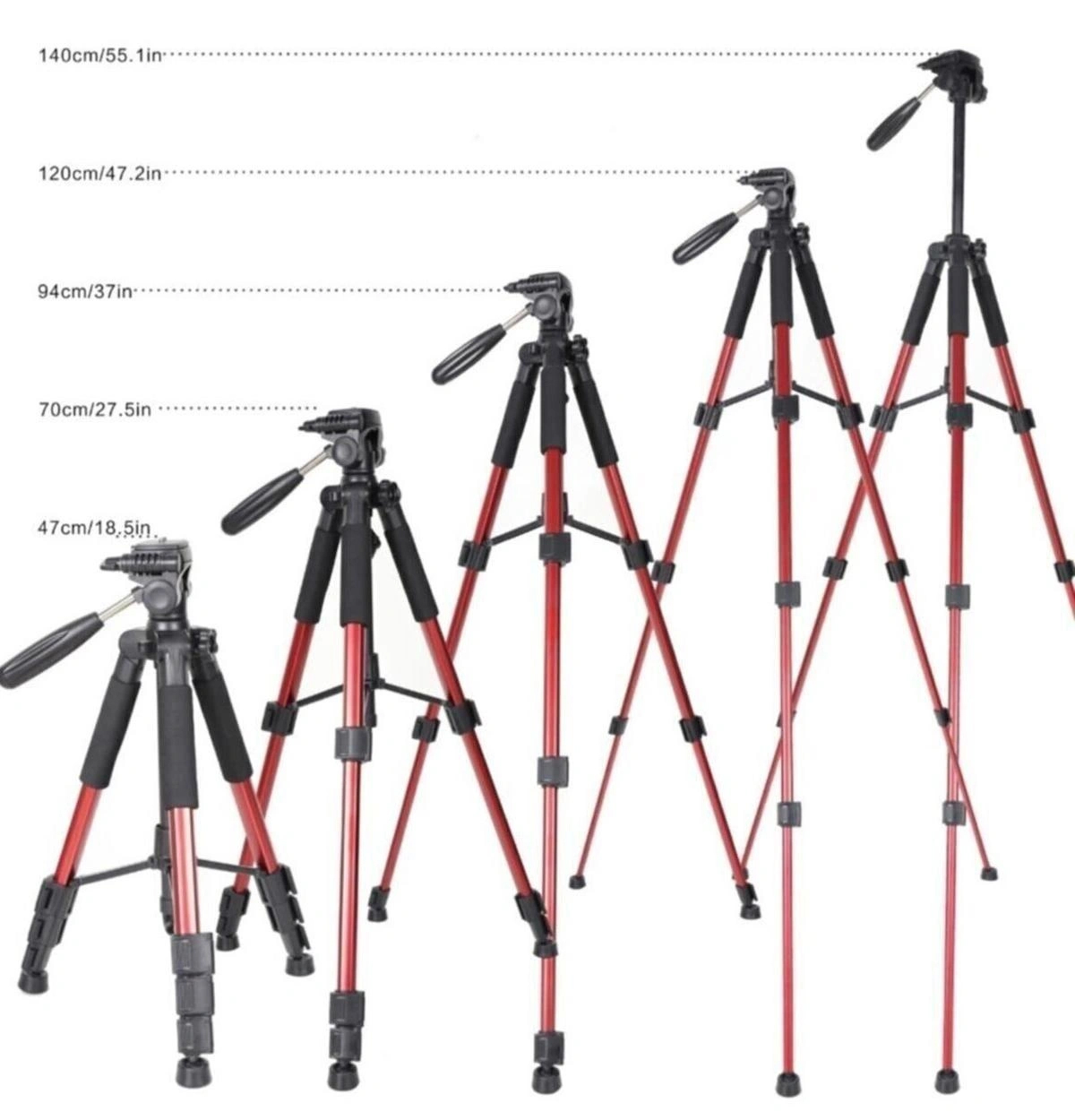 Q111 Profesyonel Alüminyum Tripod 5 Kg Taşıma Kapasiteli Çantalı Premium Tripod 140cm Yükseklik Kapasiteli Kırmızı