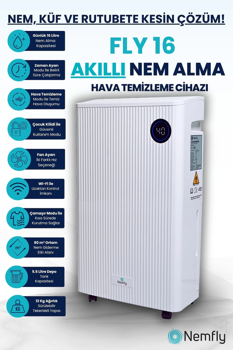 FLY16 (Hepa Filtre + Wi-fi + ION) Nem Alma ve Hava Temizleme Cihazı