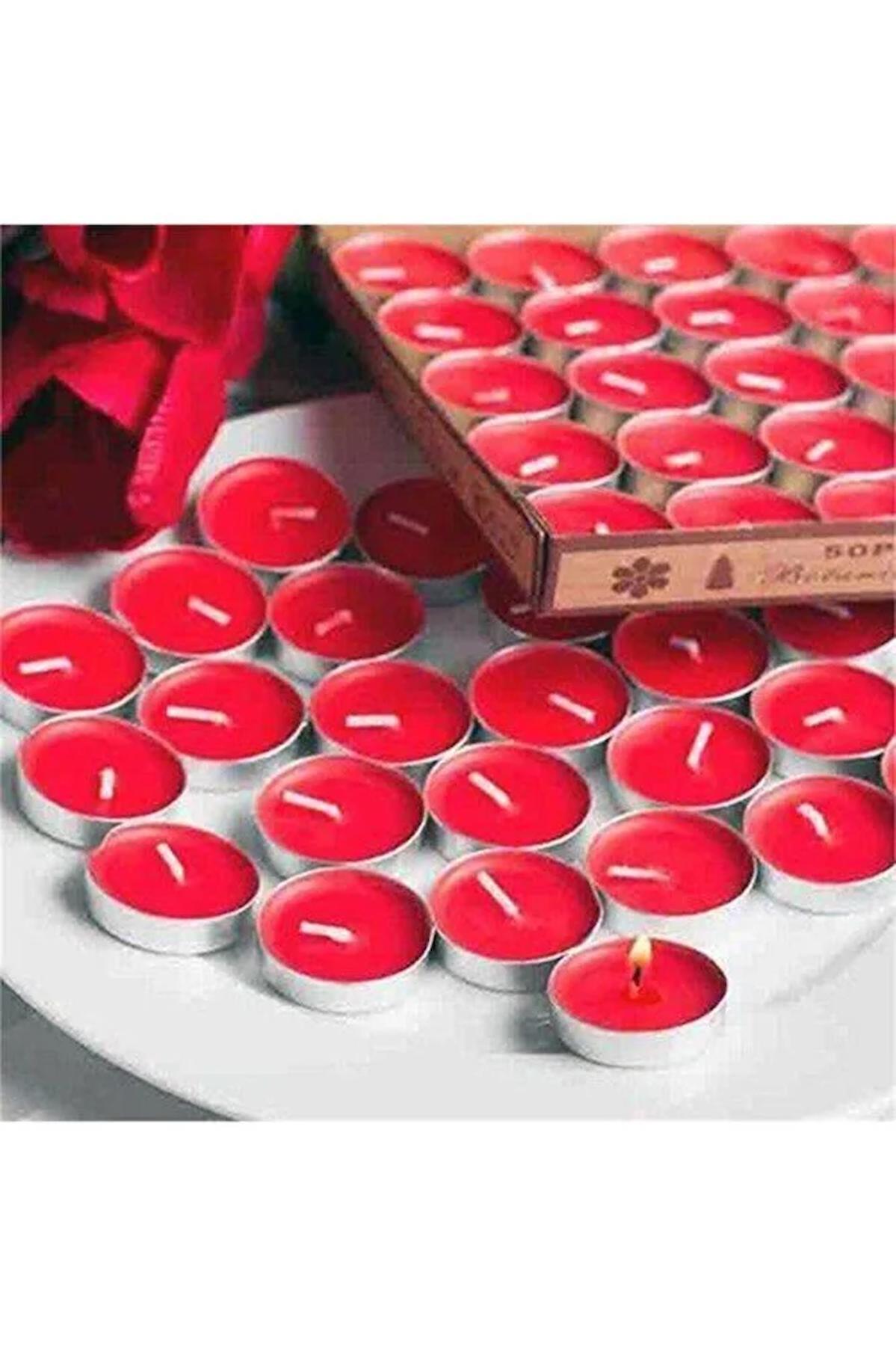 Kırmızı 50 Li Yuvarlak Tealight Mum