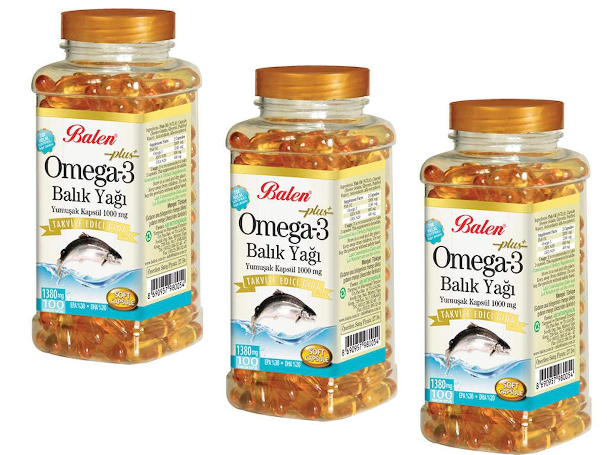 3 Adet Balen Omega 3 Balık Yağı Yumuşak Kapsül 1380 Mg 100 Kapsül