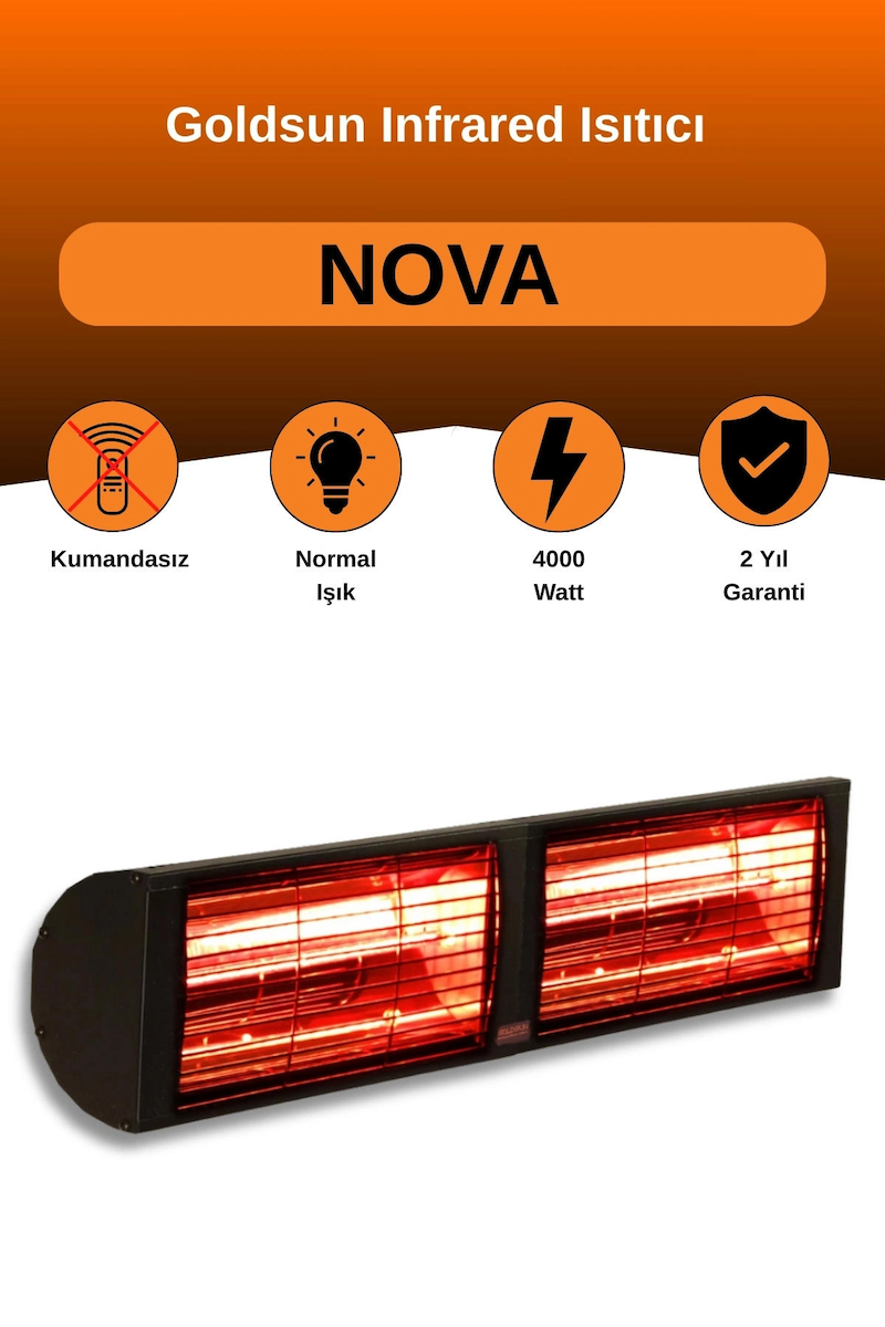 Goldsun Nova 4000 Watt GSN40 Kumandasız Elektrikli İnfrared Isıtıcı-Siyah