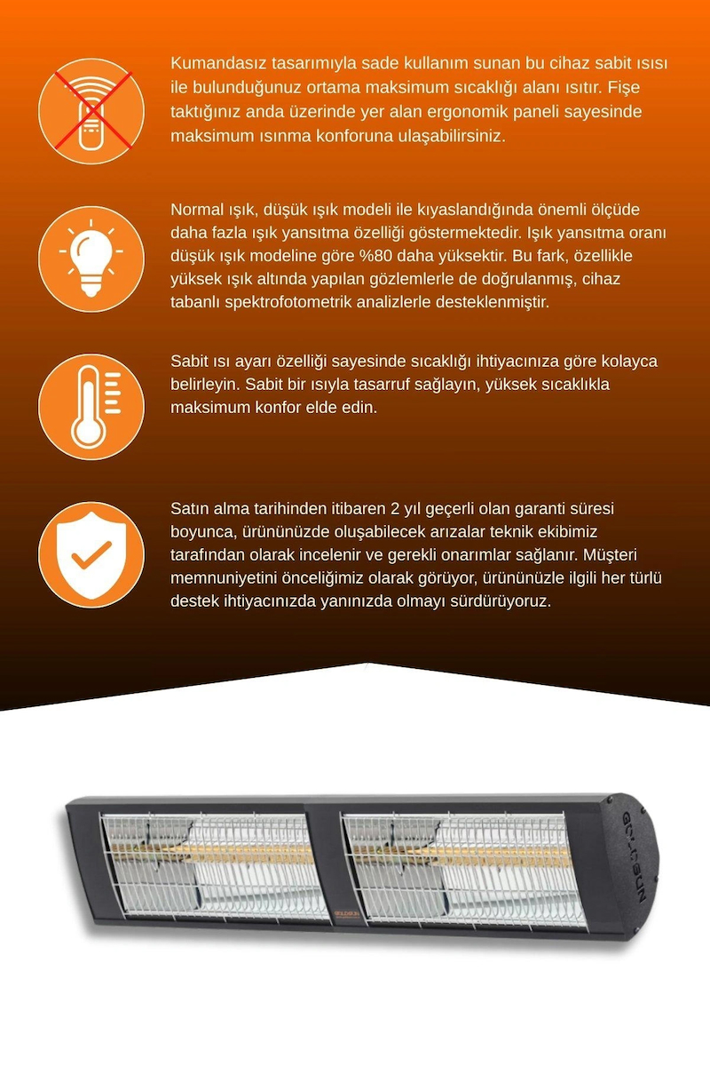 Goldsun Nova 4000 Watt GSN40 Kumandasız Elektrikli İnfrared Isıtıcı-Siyah