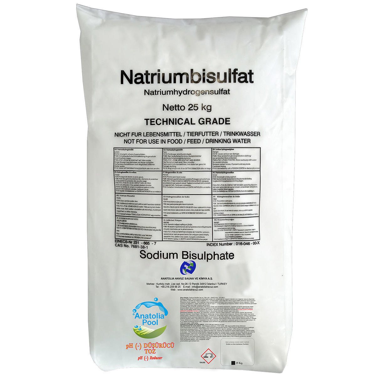 Anatolia Pool Ph (-) Düşürücü Toz 25 Kg PP Torba (Ph - Reducer)