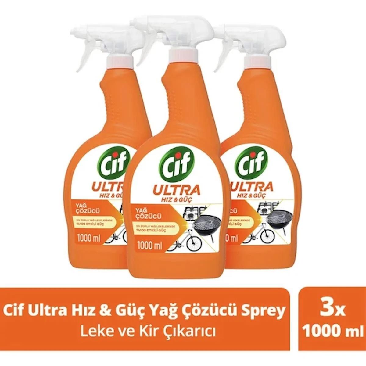 Cif Ultra Hız & Güç Yağ Çözücü Sprey Leke ve Kir Çıkarıcı 1000 ml X3