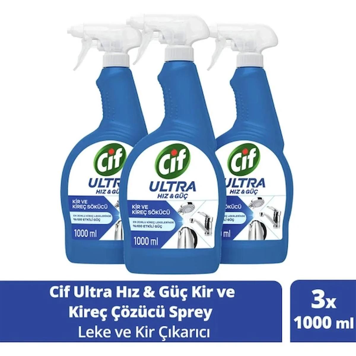 Cif Ultra Hız & Güç Kireç Sökücü Sprey Leke ve Kir Çıkarıcı 1000 ml X3