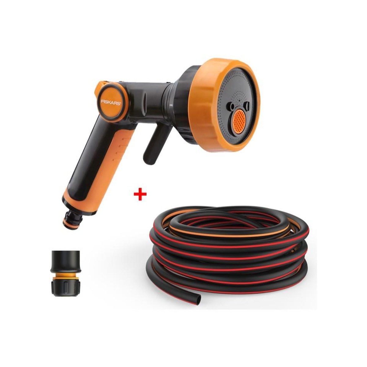 Fiskars Sulama Tabancası 4 Fonksiyonlu + Hortum 19 mm (3/4") 20 m + Bağlantı Aparatı